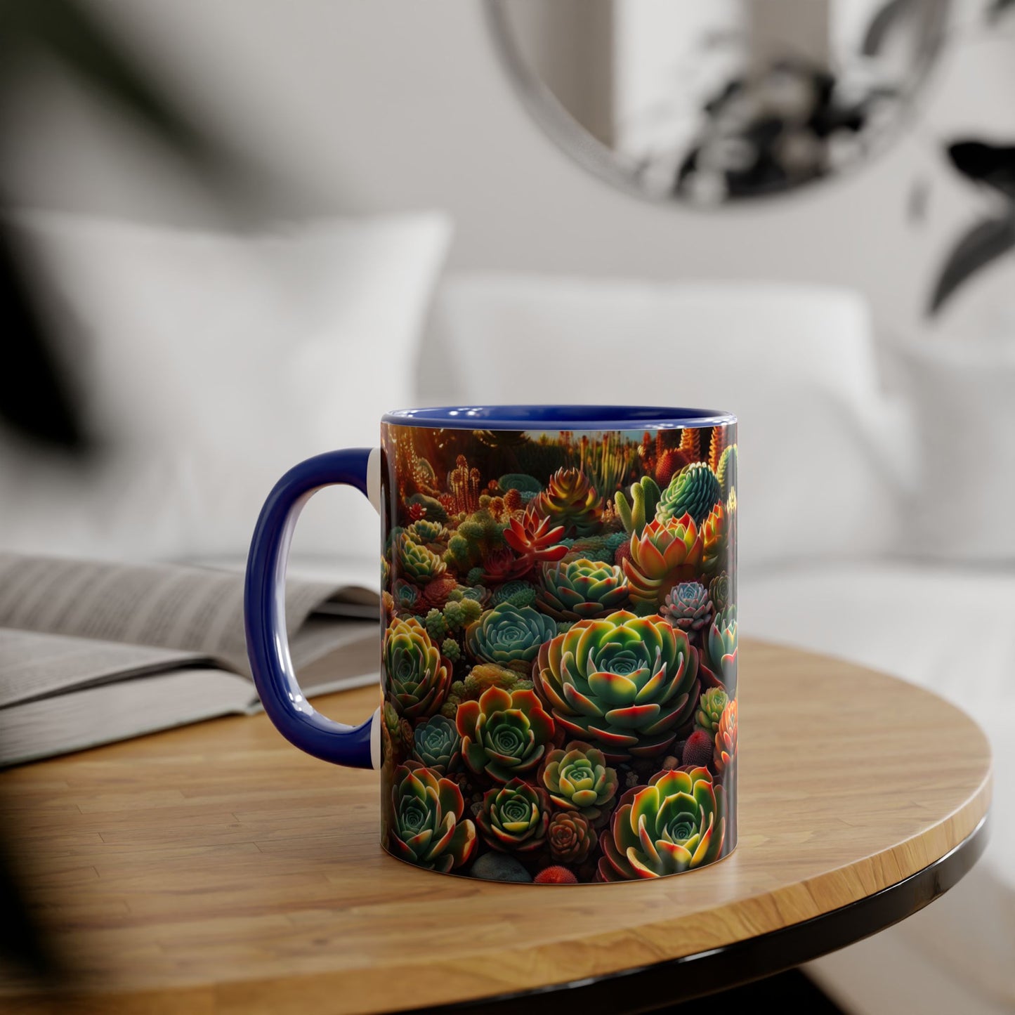 Succulent Family Accent Mug, Unique Botanical Design, Plant Lover Gift, Ceramic Coffee Cup, Cactus Print Tea Mug, Gardening Decor, Cute