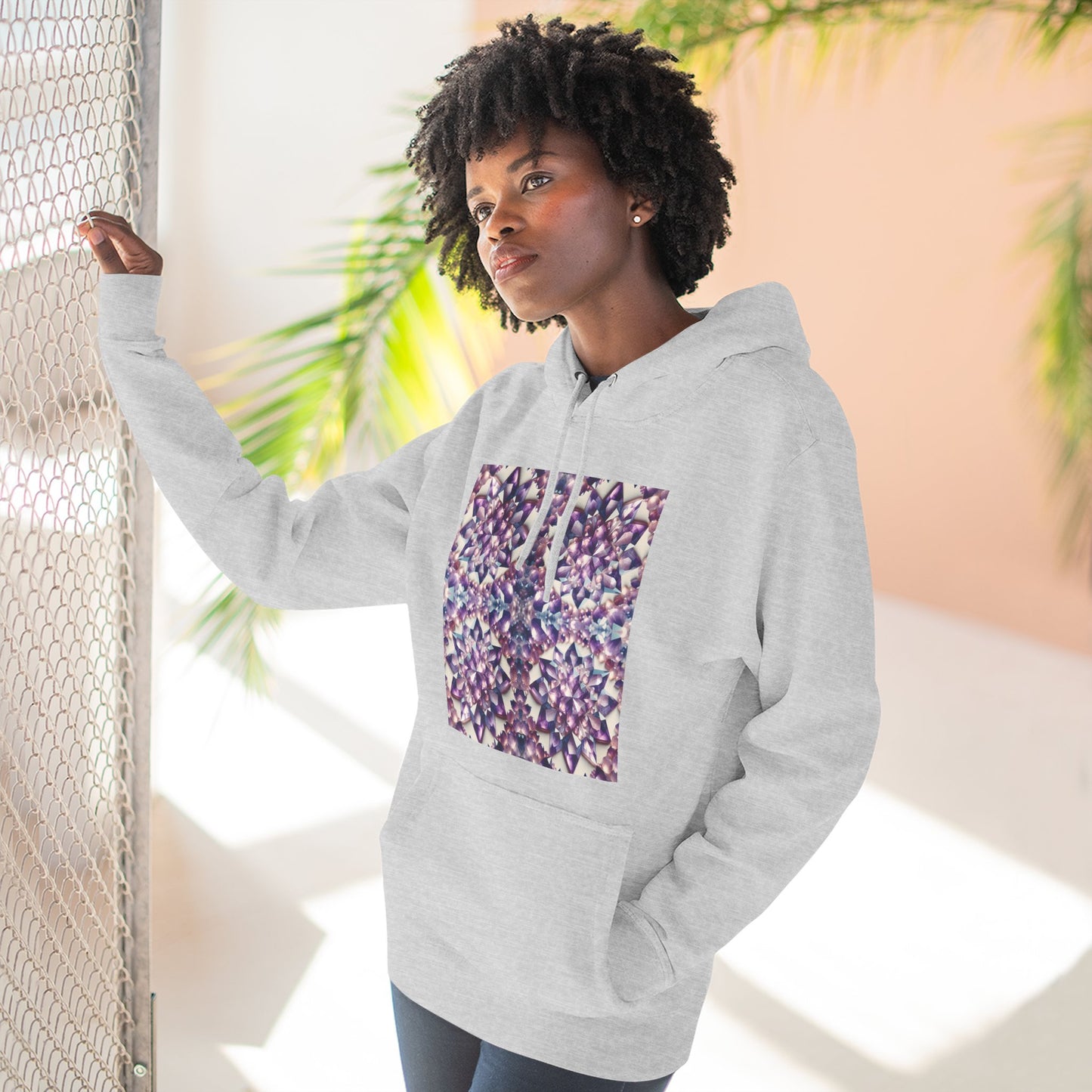 Fleece Hoodie - Amethyst Crystal Floral Design