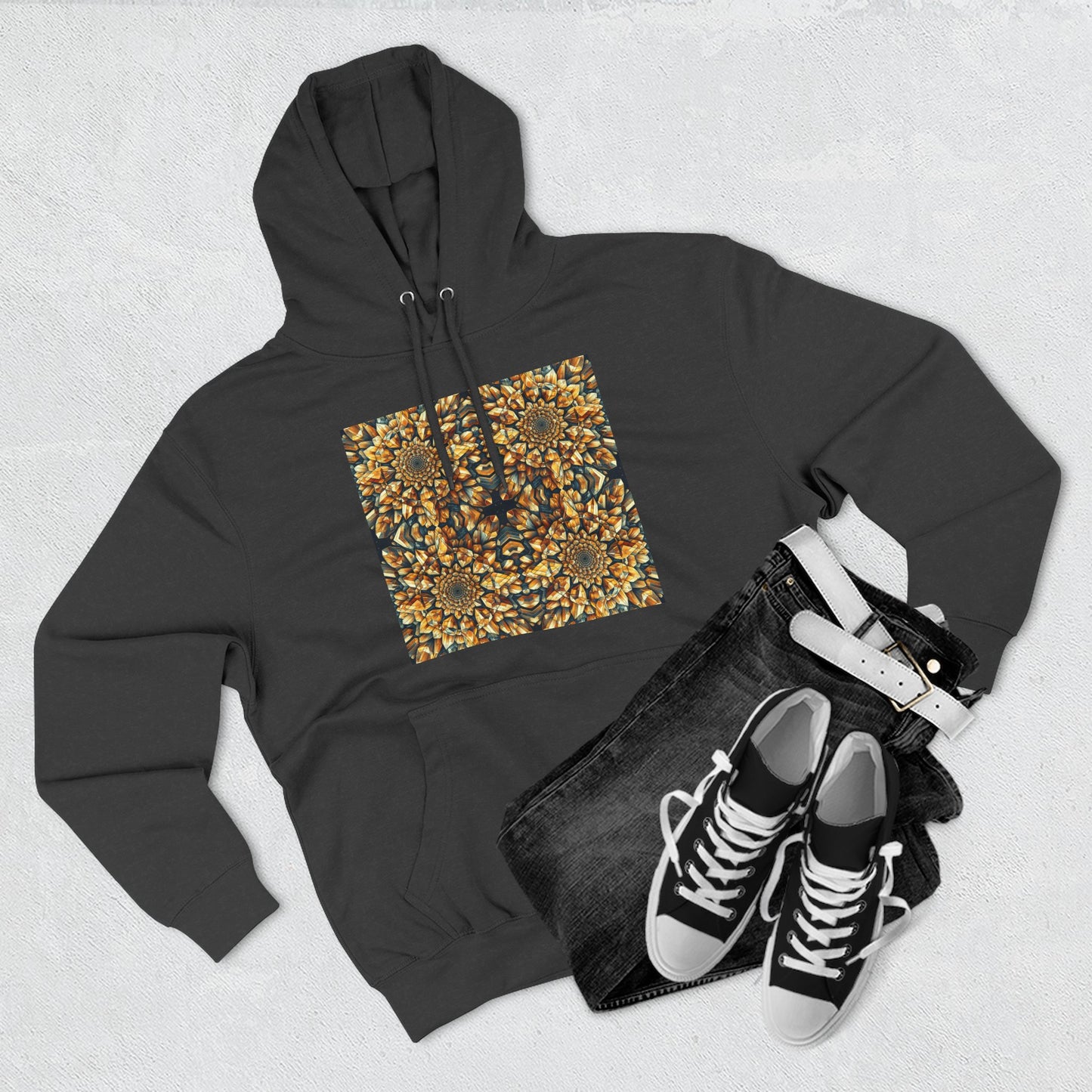 Fleece Hoodie - Citrine Geometric Design