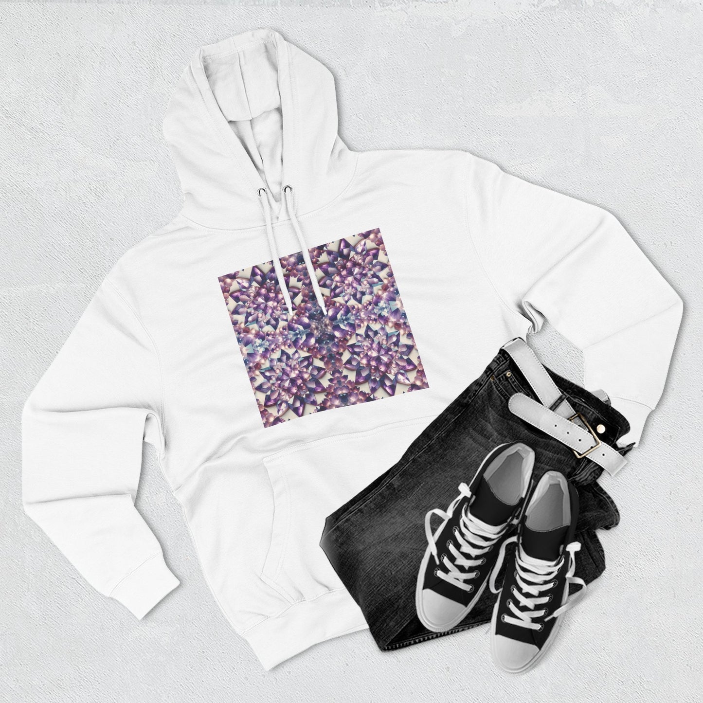 Fleece Hoodie - Amethyst Crystal Floral Design