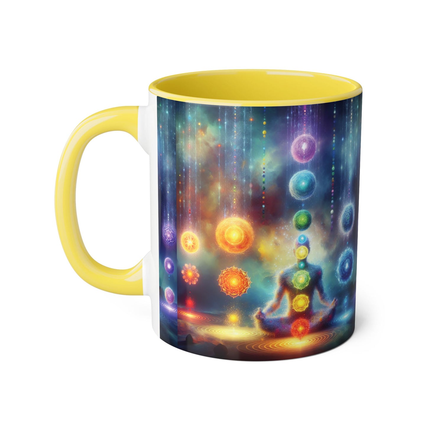 Chakra Magic Accent Mug, 11oz - Energy Healing Kitchen Cup, Reiki Crystal Meditation Tea Coffee Drinkware, Spiritual Ceramic Gift, Yoga