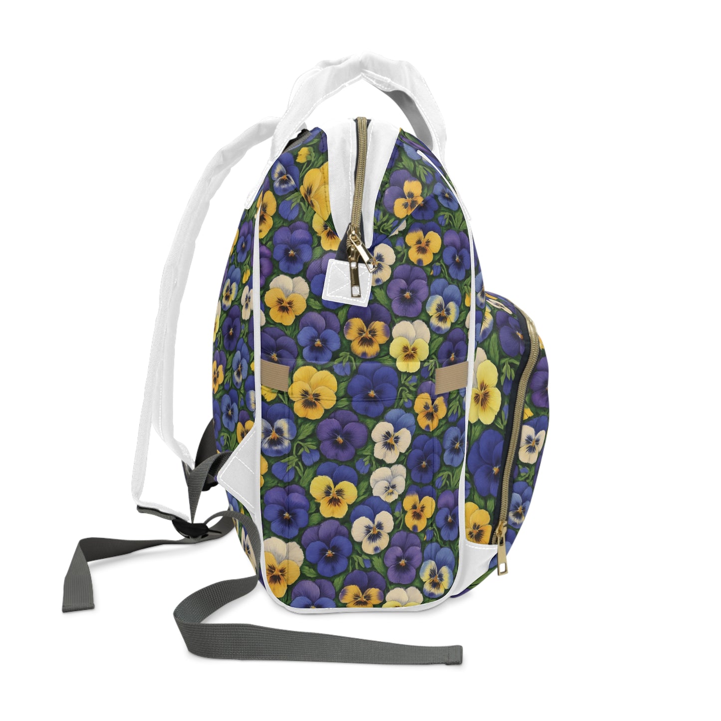 Diaper Backpack, Cute Pansies Design, Baby Shower Gift, Mom Essential Bag, Nursery Storage, Floral Print Organizer