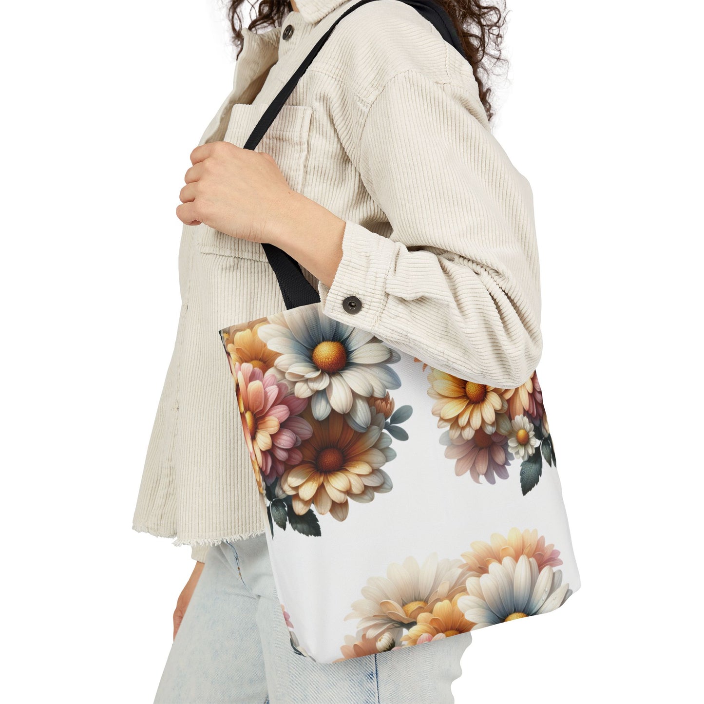 Floral Canvas Tote Bag with 5-Color Straps - Stylish