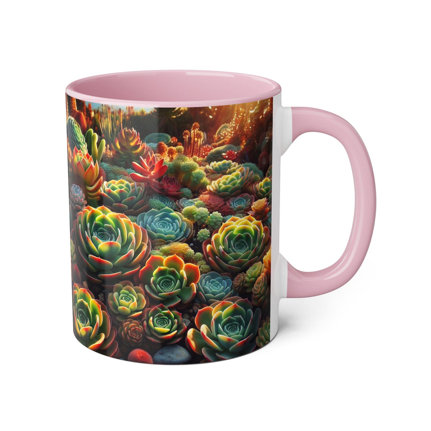 Succulent Family Accent Mug, Unique Botanical Design, Plant Lover Gift, Ceramic Coffee Cup, Cactus Print Tea Mug, Gardening Decor, Cute