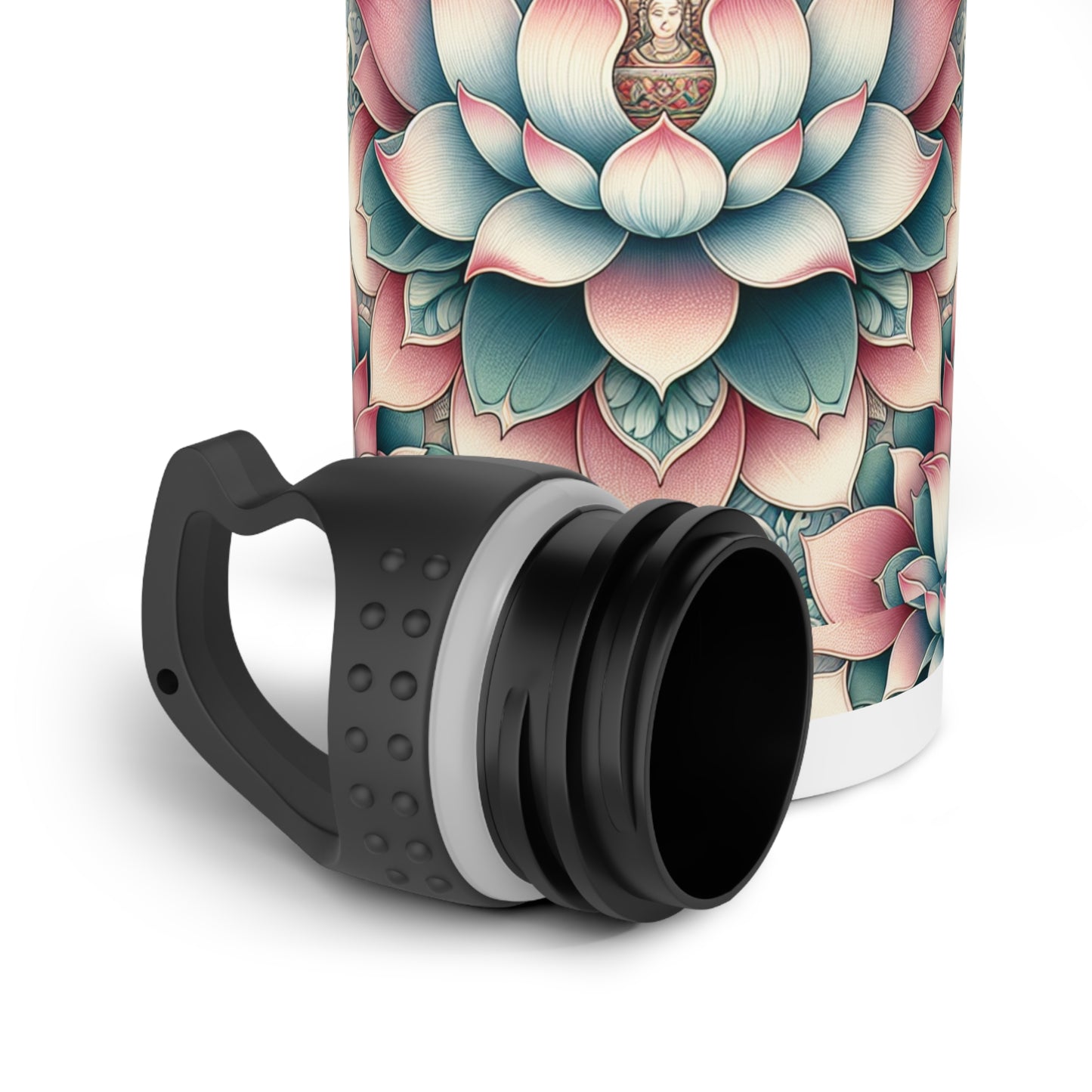 Stainless Steel Water Bottle - Lotus Flower Design, Reusable Bottle, Yoga Lover Gift, Floral Water Flask, Botanical Themed
