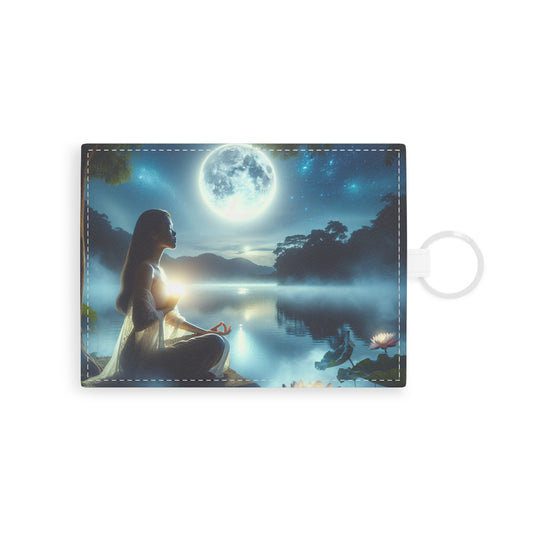 Leather Card Holder: Serene Moonlight Design, Business Card Wallet, Minimalist Card Case, Leather ID Holder, Gift for Her