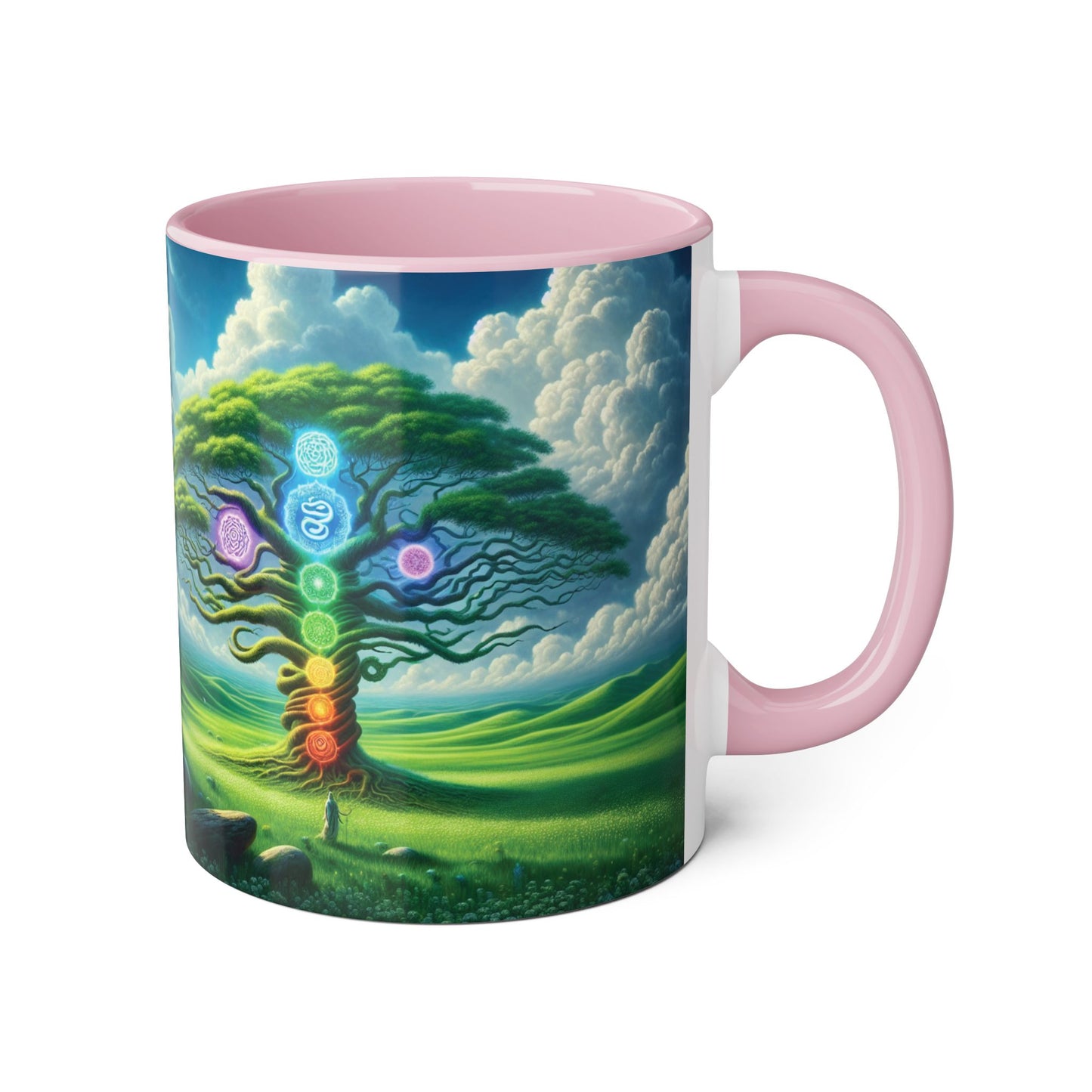 Chakra Tree Accent Mug, 11oz - Ceramic Tea Cup, Reiki Energy Drinkware, Spiritual Gift, Yoga Meditation Coffee Mug, Tree of Life Kitchen