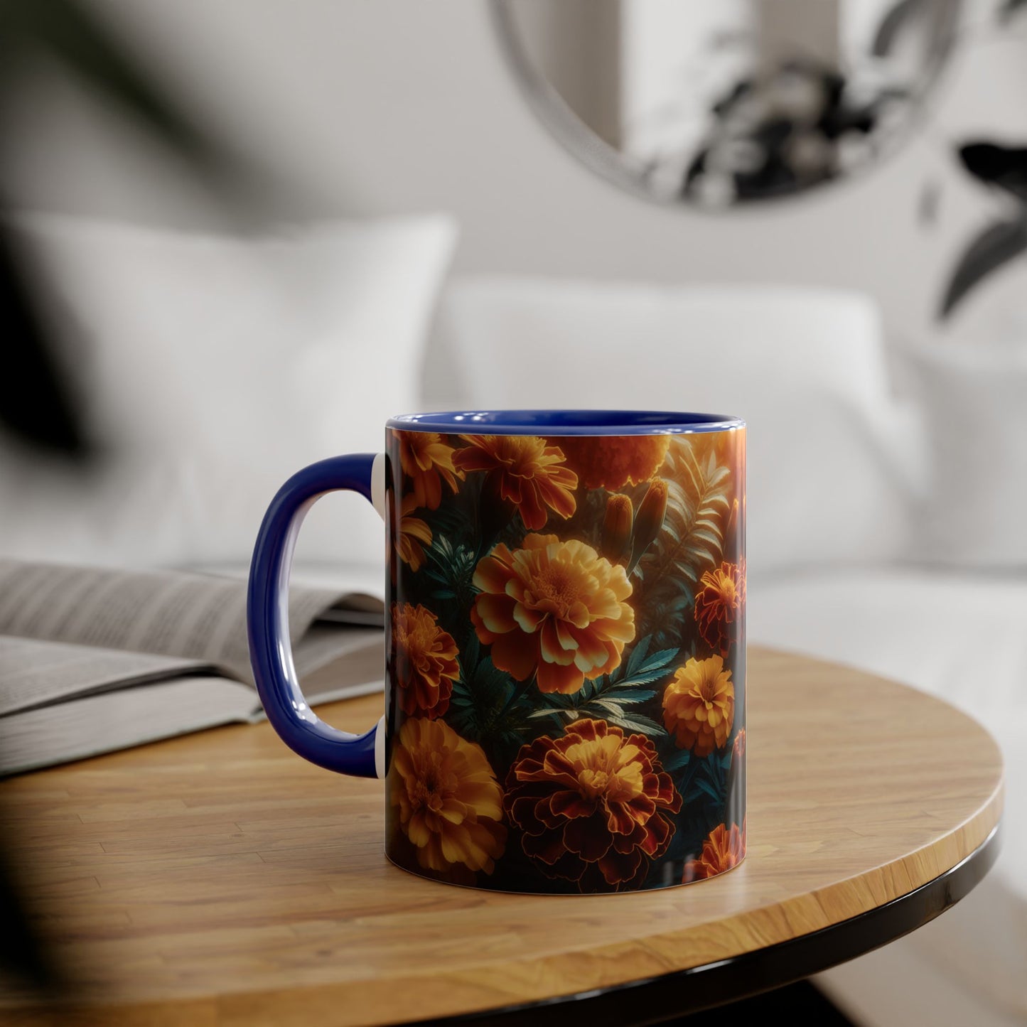 Orange Marigolds Accent Mug, Floral Coffee Cup, Botanical Tea Mug, Nature Lover Gift, Garden Theme Kitchen Decor