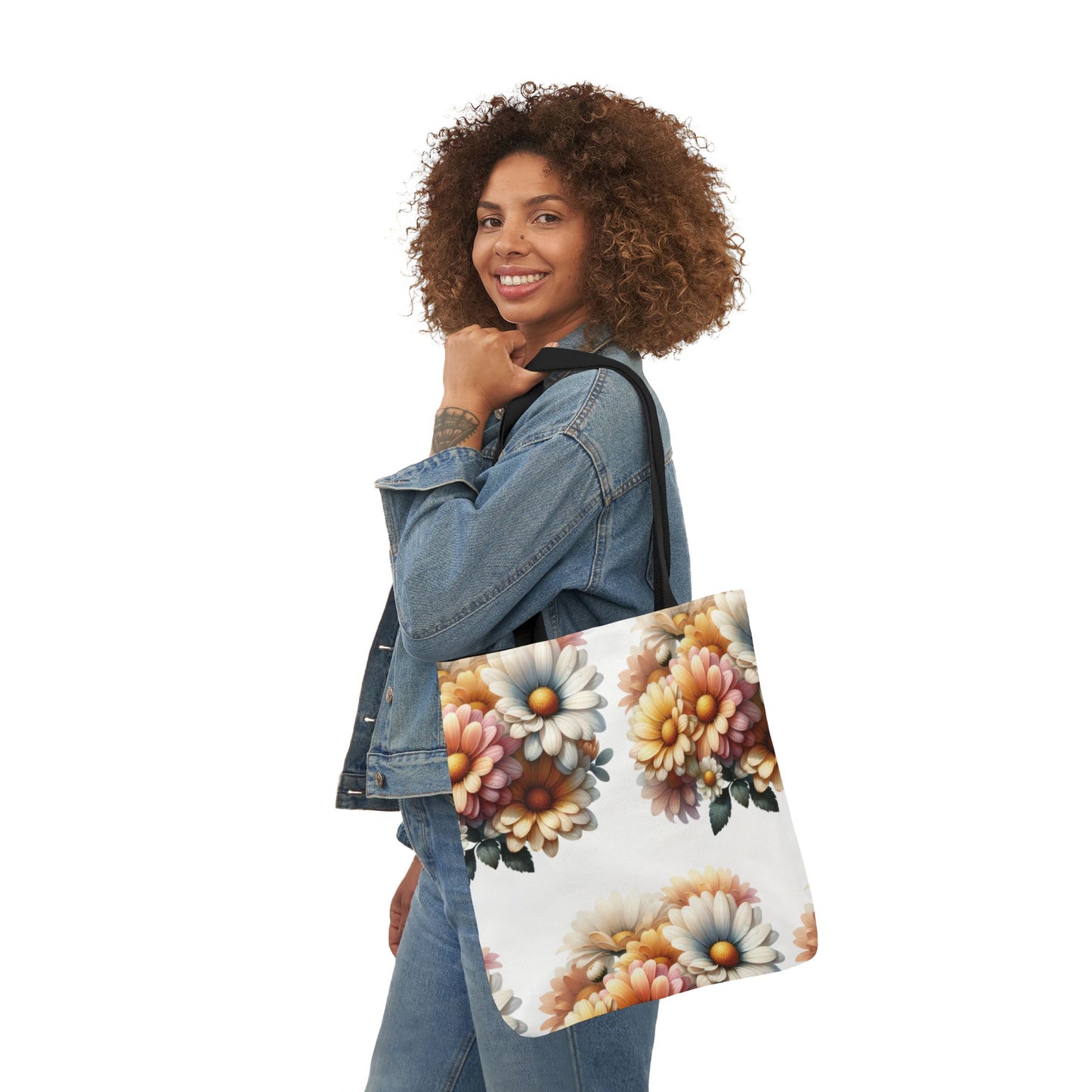 Floral Canvas Tote Bag with 5-Color Straps - Stylish