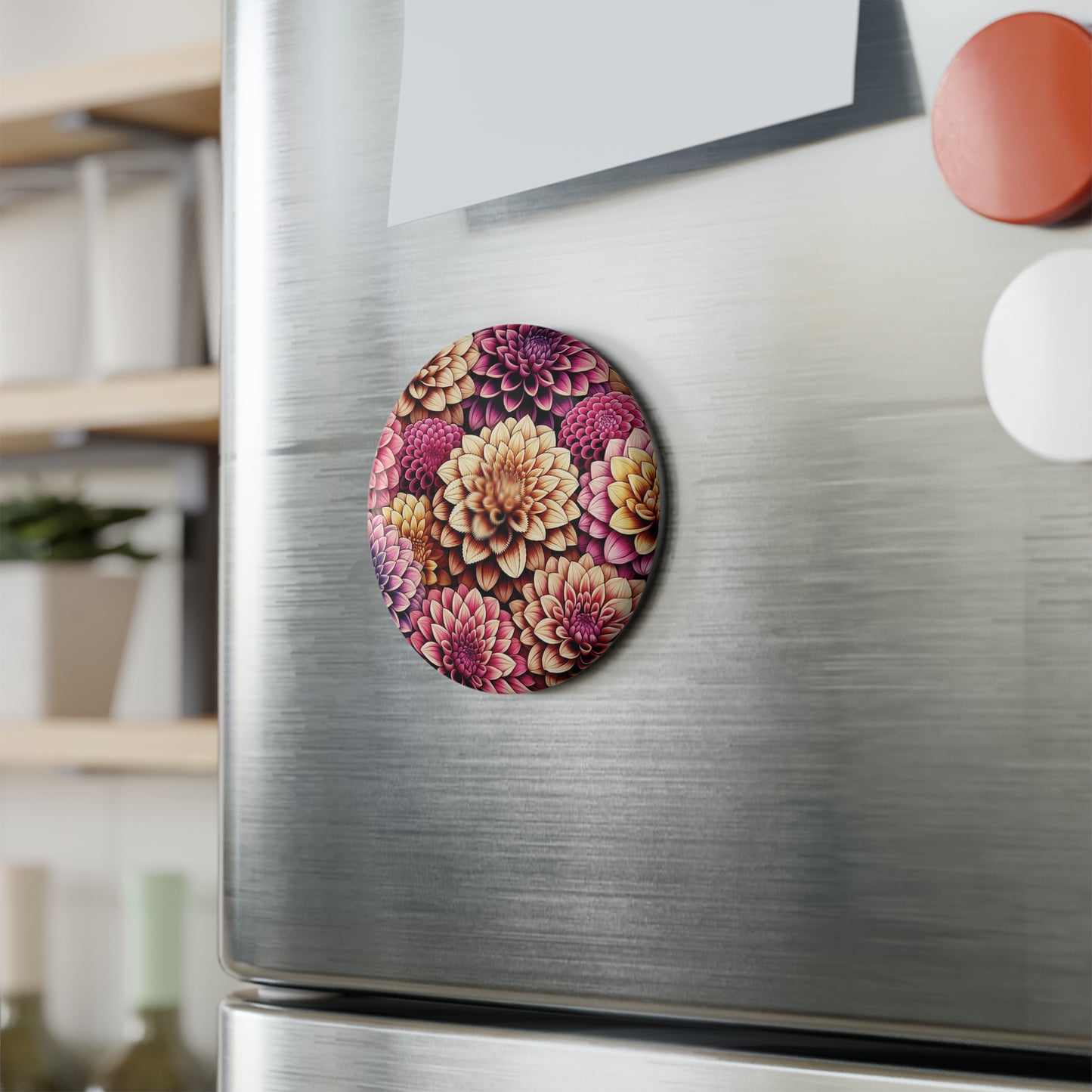 Floral Button Magnets - Colorful Round Flower Design (1 & 10 pcs)