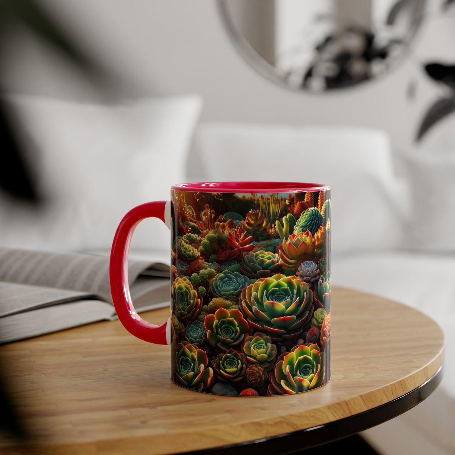Succulent Family Accent Mug, Unique Botanical Design, Plant Lover Gift, Ceramic Coffee Cup, Cactus Print Tea Mug, Gardening Decor, Cute