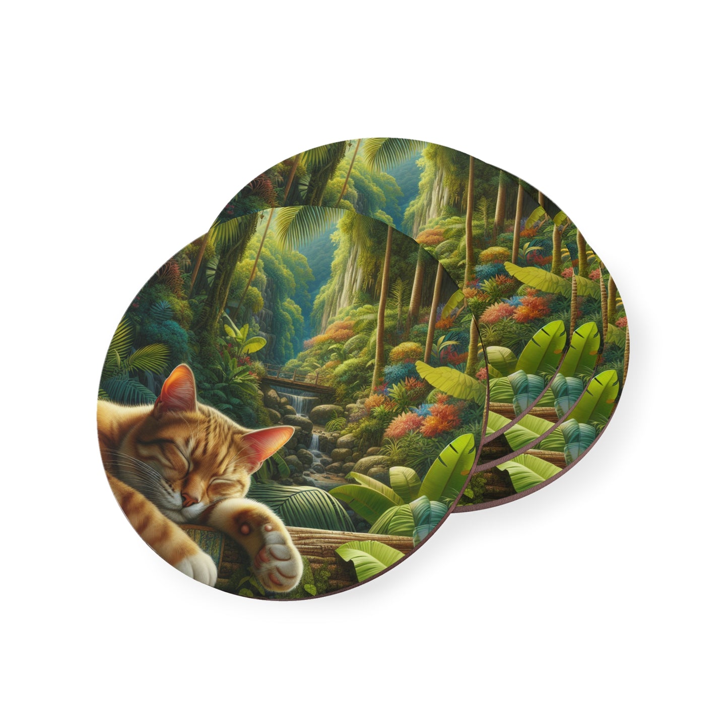 Tropical Forest Cat Coasters, Coasters Set, Drink Coaster, Cat Lover Gift, Jungle Coasters, Housewarming Gift