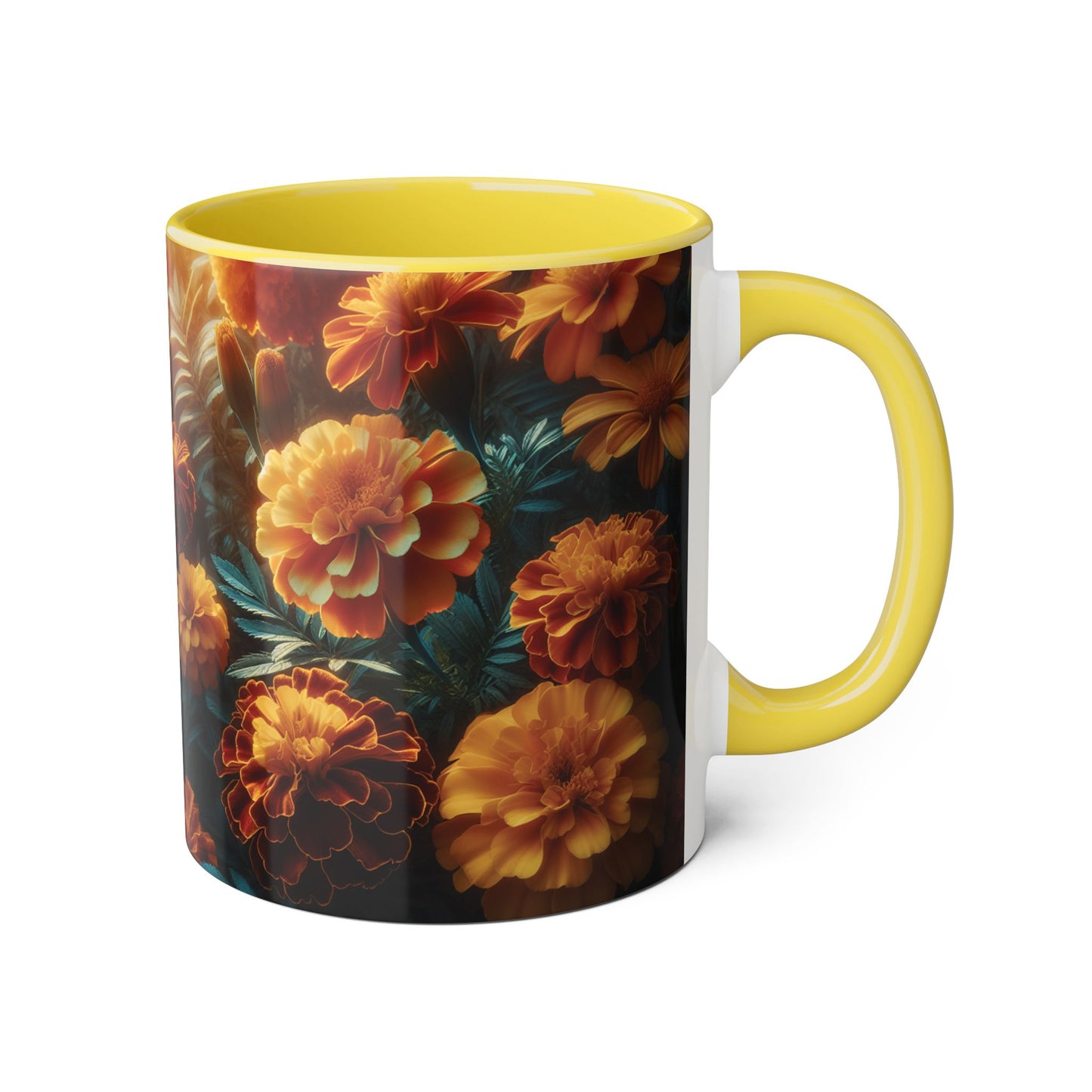 Orange Marigolds Accent Mug, Floral Coffee Cup, Botanical Tea Mug, Nature Lover Gift, Garden Theme Kitchen Decor