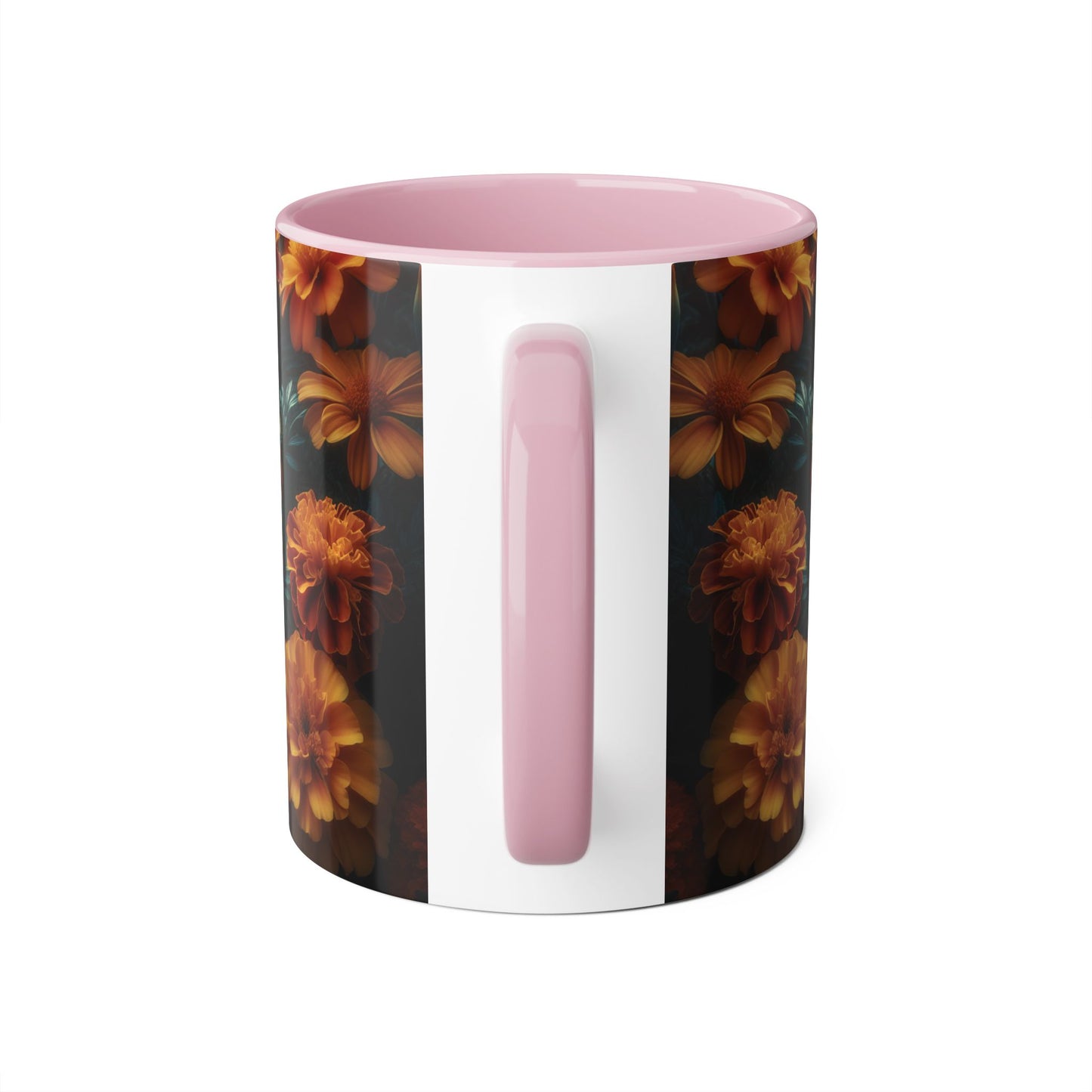 Orange Marigolds Accent Mug, Floral Coffee Cup, Botanical Tea Mug, Nature Lover Gift, Garden Theme Kitchen Decor