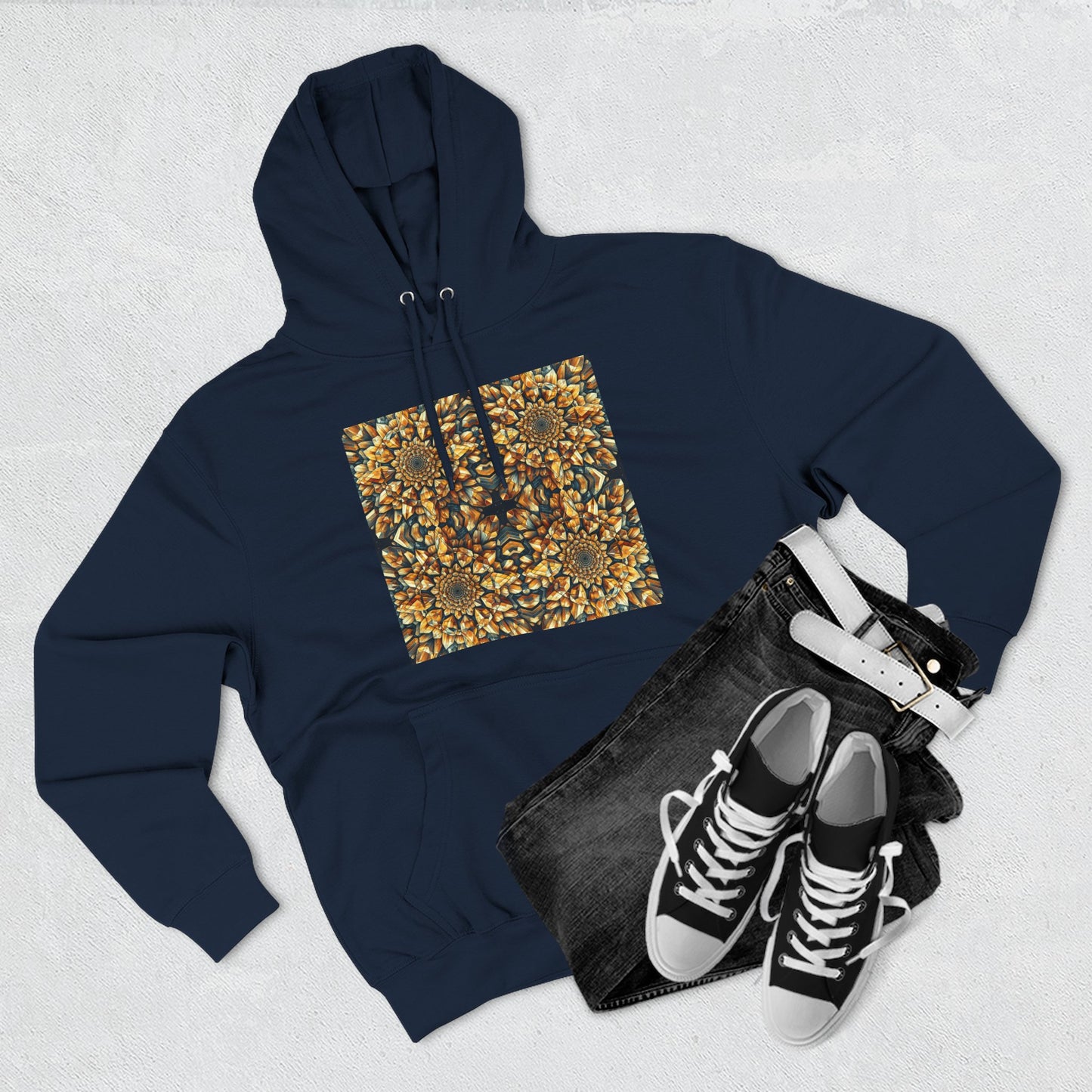 Fleece Hoodie - Citrine Geometric Design