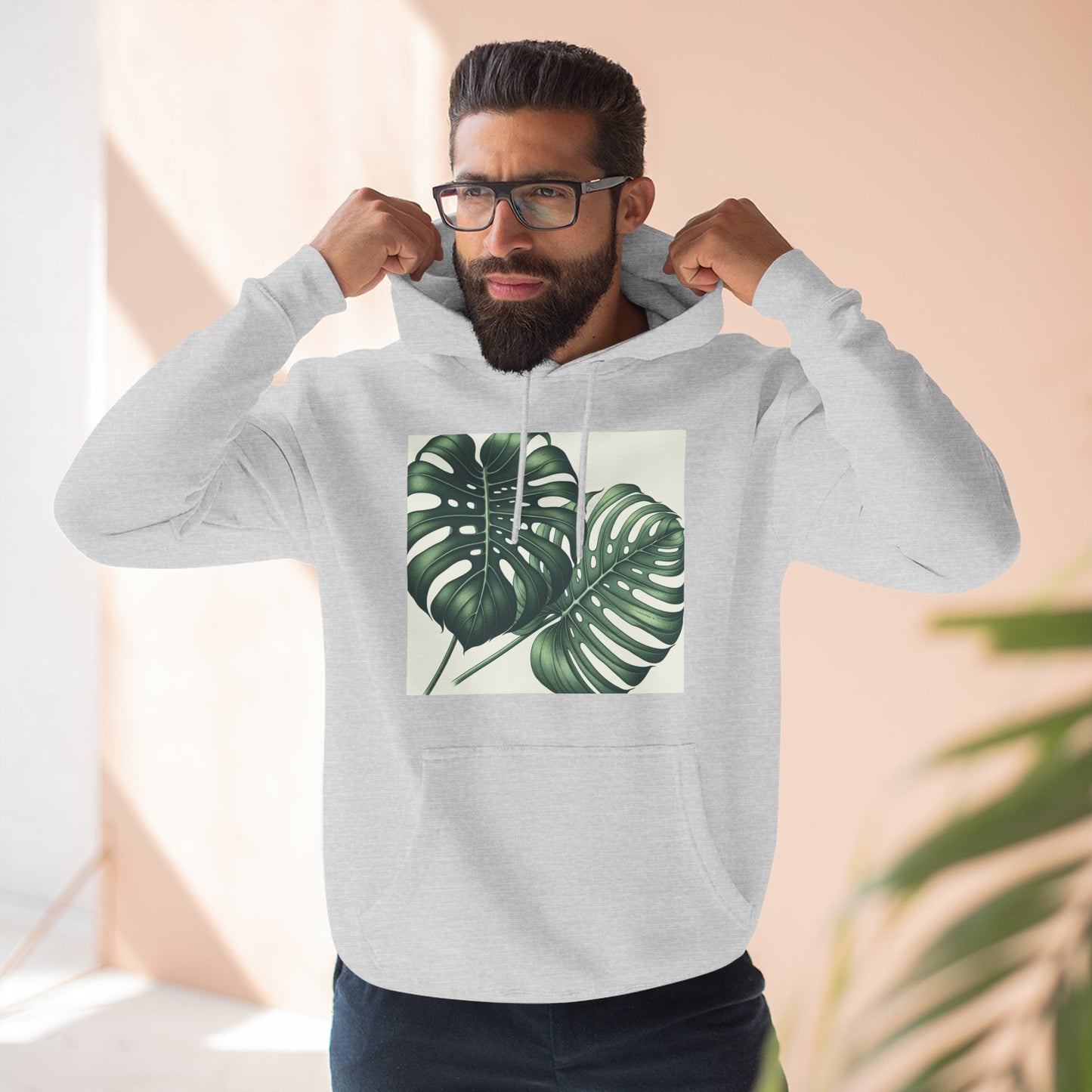 Tropical Fleece Hoodie - Monstera Leaf Design