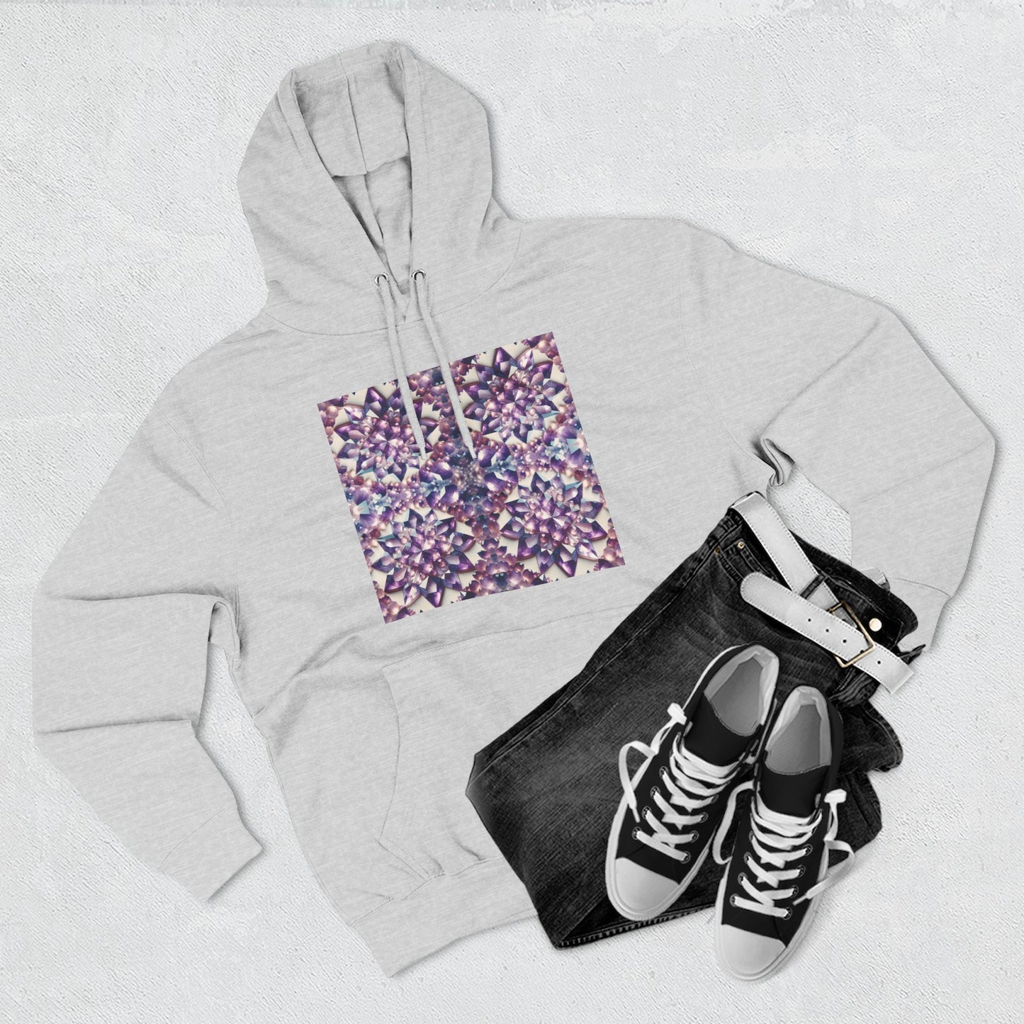 Fleece Hoodie - Amethyst Crystal Floral Design