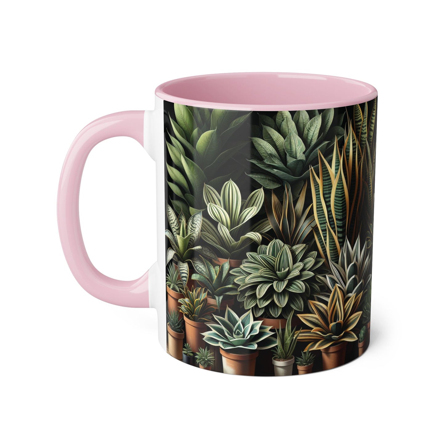 Snake Plant Family Accent Mug, 11oz - Ceramic Tea Cup, Botanical Coffee Mug, Indoor Garden Lover Gift, Green Thumb Kitchen Decor, Plant Lady
