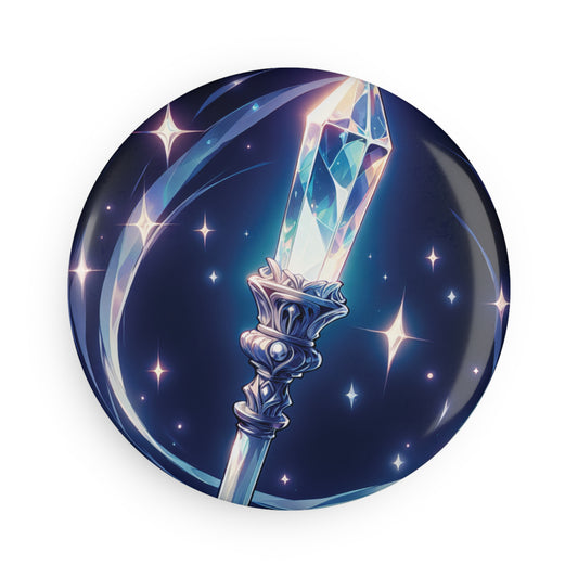 Magical Crystal Wand Button Magnet - Fantasy Decor, Sorcerer Gift, Home Office Decor, Birthday Party Favor, Collectible Art