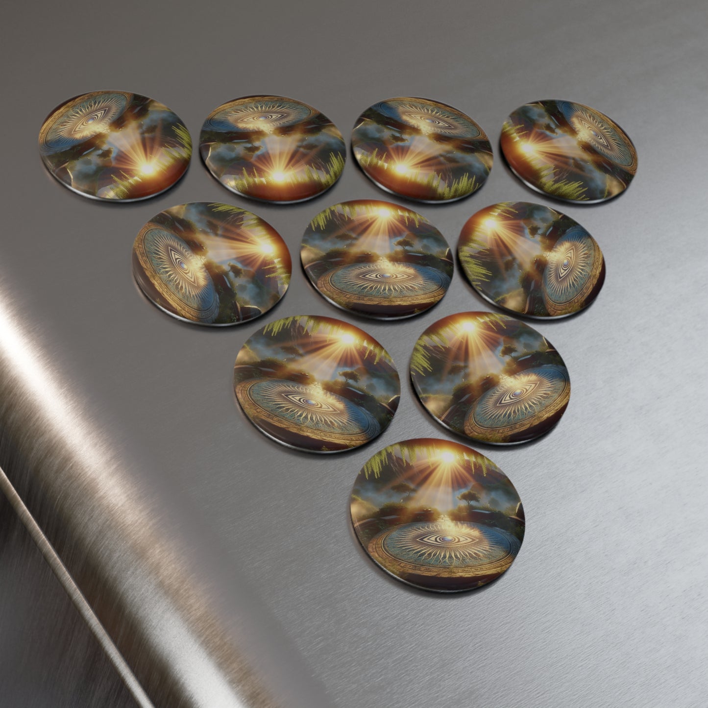 Mystical Landscape Button Magnet - Set of 1 & 10 pcs | Nature-Inspired Home Decor
