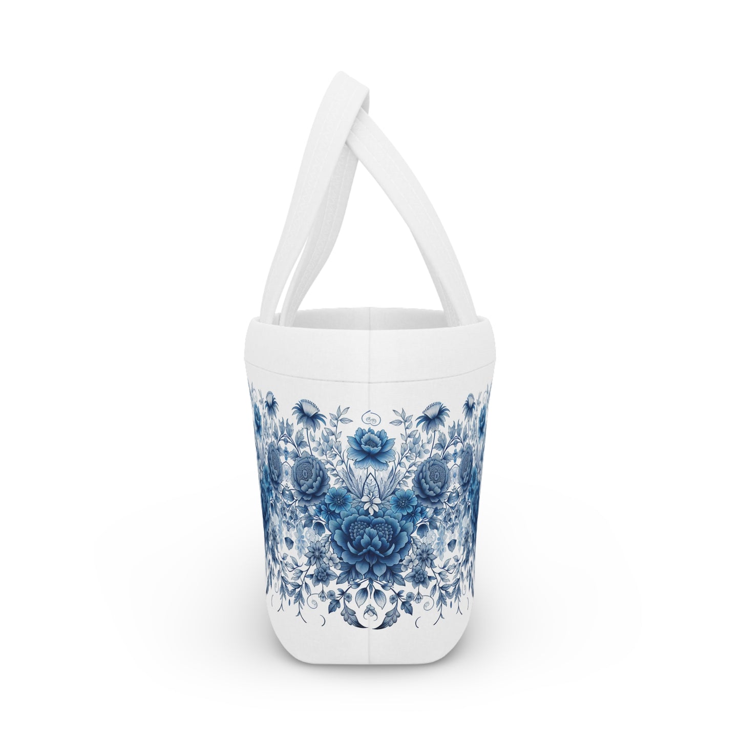 Blue Floral Lunch Bag - Insulated Food Tote, Flower Print Lunchbox, Picnic Cooler, Reusable Lunch Sack, Lunchtime Accessory