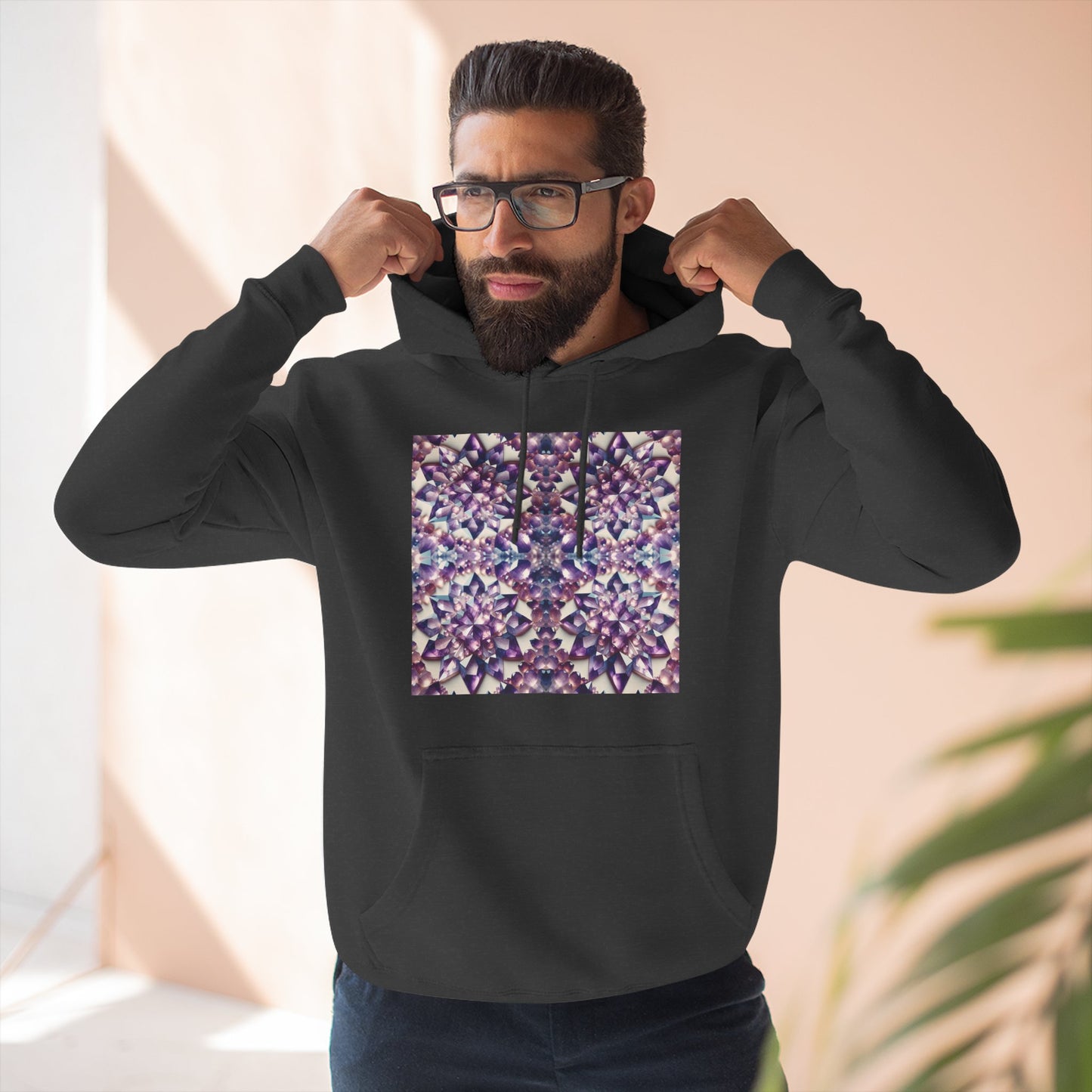 Fleece Hoodie - Amethyst Crystal Floral Design