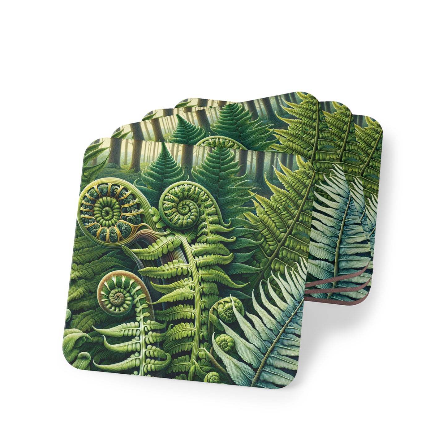 Botanical Fern Leaves Drink Coasters, Set of 4 Square Coasters, Jungle Plant Home Decor, Tropical Greenery Coasters, Leaf Print