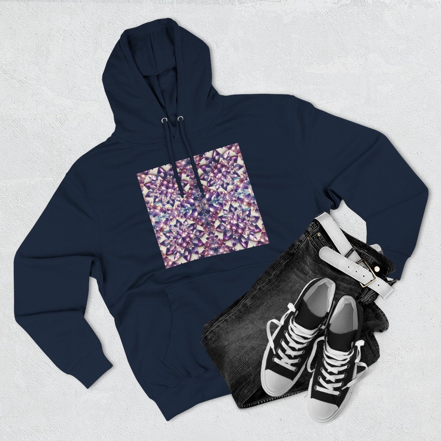 Fleece Hoodie - Amethyst Crystal Floral Design