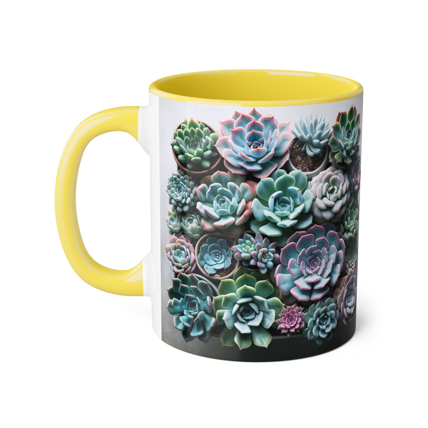 Succulent Garden Accent Mug, 11oz Succulent Coffee Mug, Floral Drinkware, Plant Lover Gift, Unique Home Decor