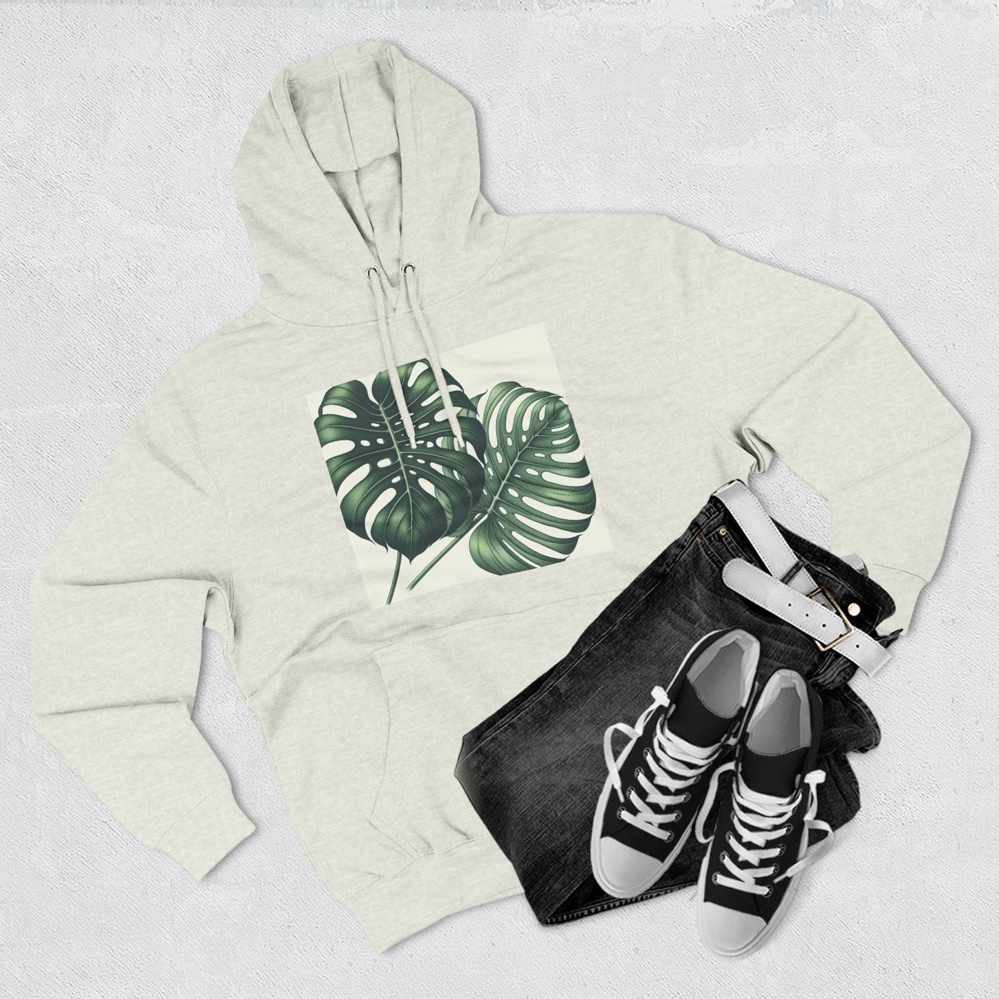 Tropical Fleece Hoodie - Monstera Leaf Design