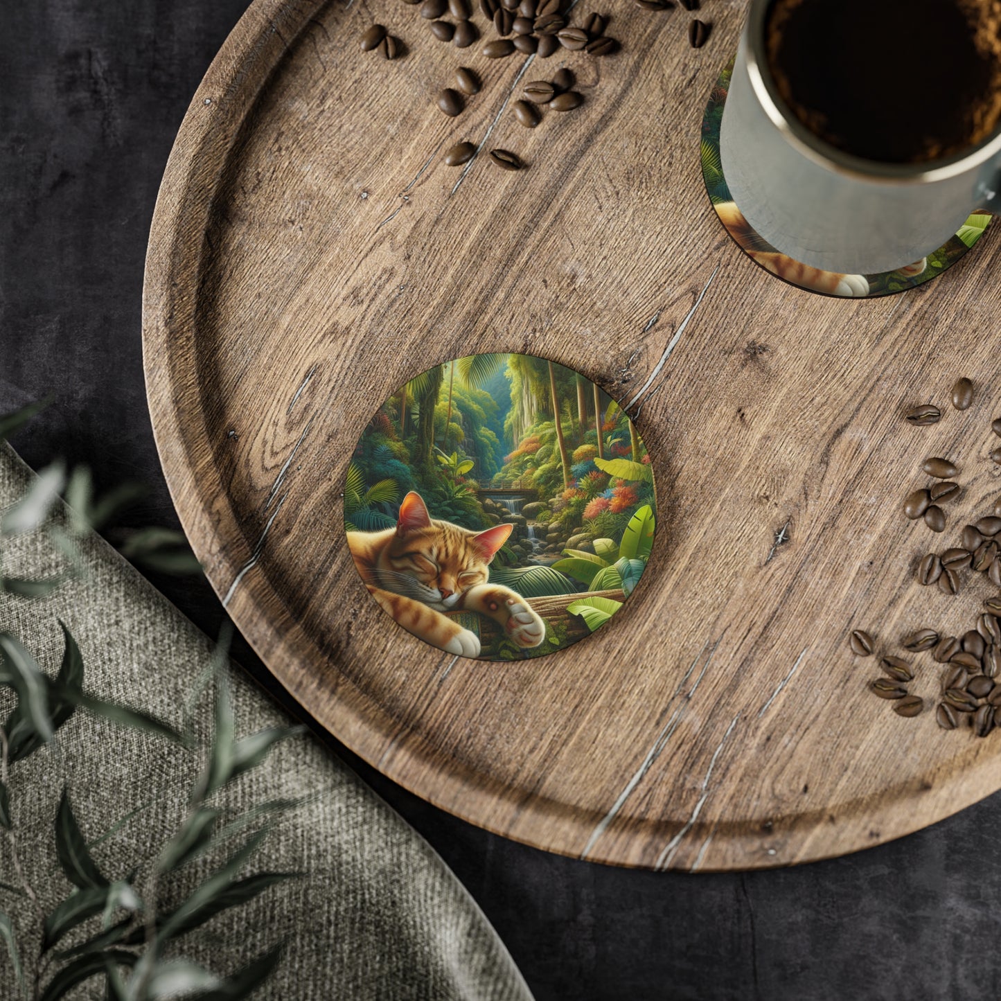 Tropical Forest Cat Coasters, Coasters Set, Drink Coaster, Cat Lover Gift, Jungle Coasters, Housewarming Gift