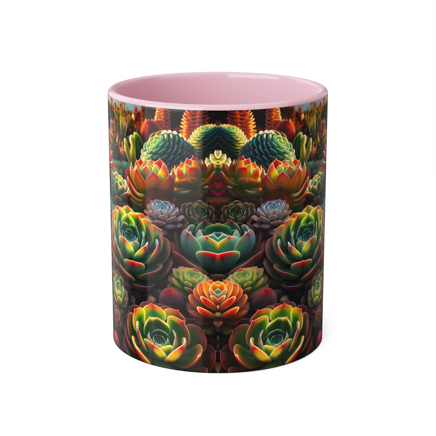 Succulent Family Accent Mug, Unique Botanical Design, Plant Lover Gift, Ceramic Coffee Cup, Cactus Print Tea Mug, Gardening Decor, Cute