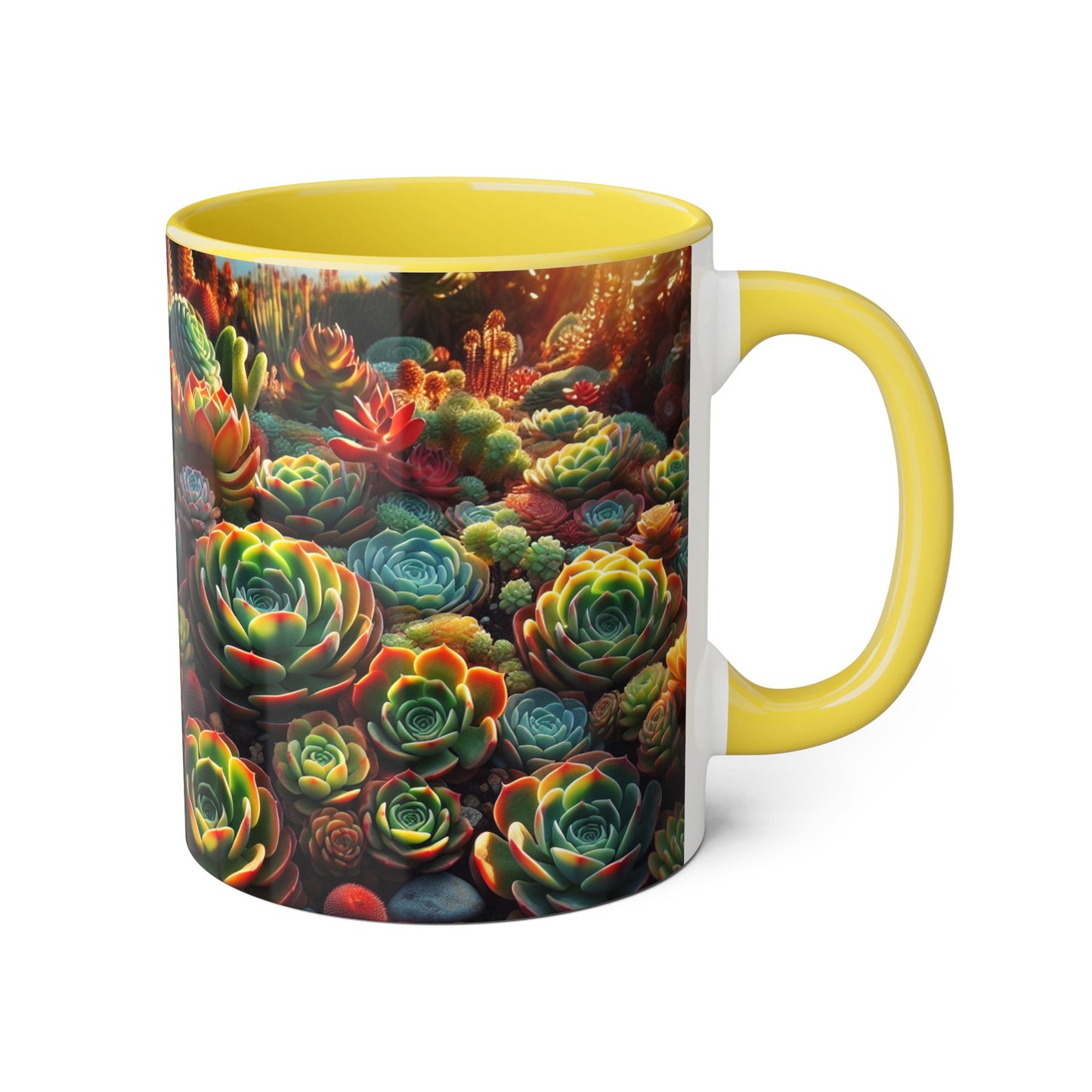 Succulent Family Accent Mug, Unique Botanical Design, Plant Lover Gift, Ceramic Coffee Cup, Cactus Print Tea Mug, Gardening Decor, Cute