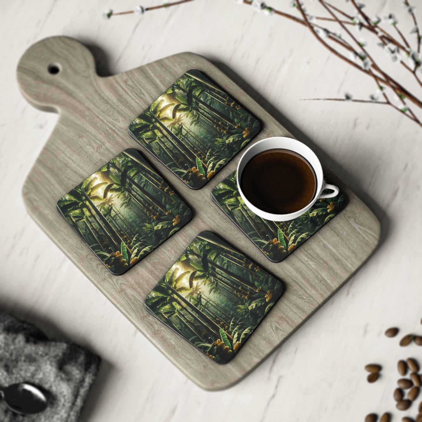 Banana Trees Coaster Set, Tropical Drink Coasters, Fruit Coaster Set, Summer Home Decor, Botanical Coasters