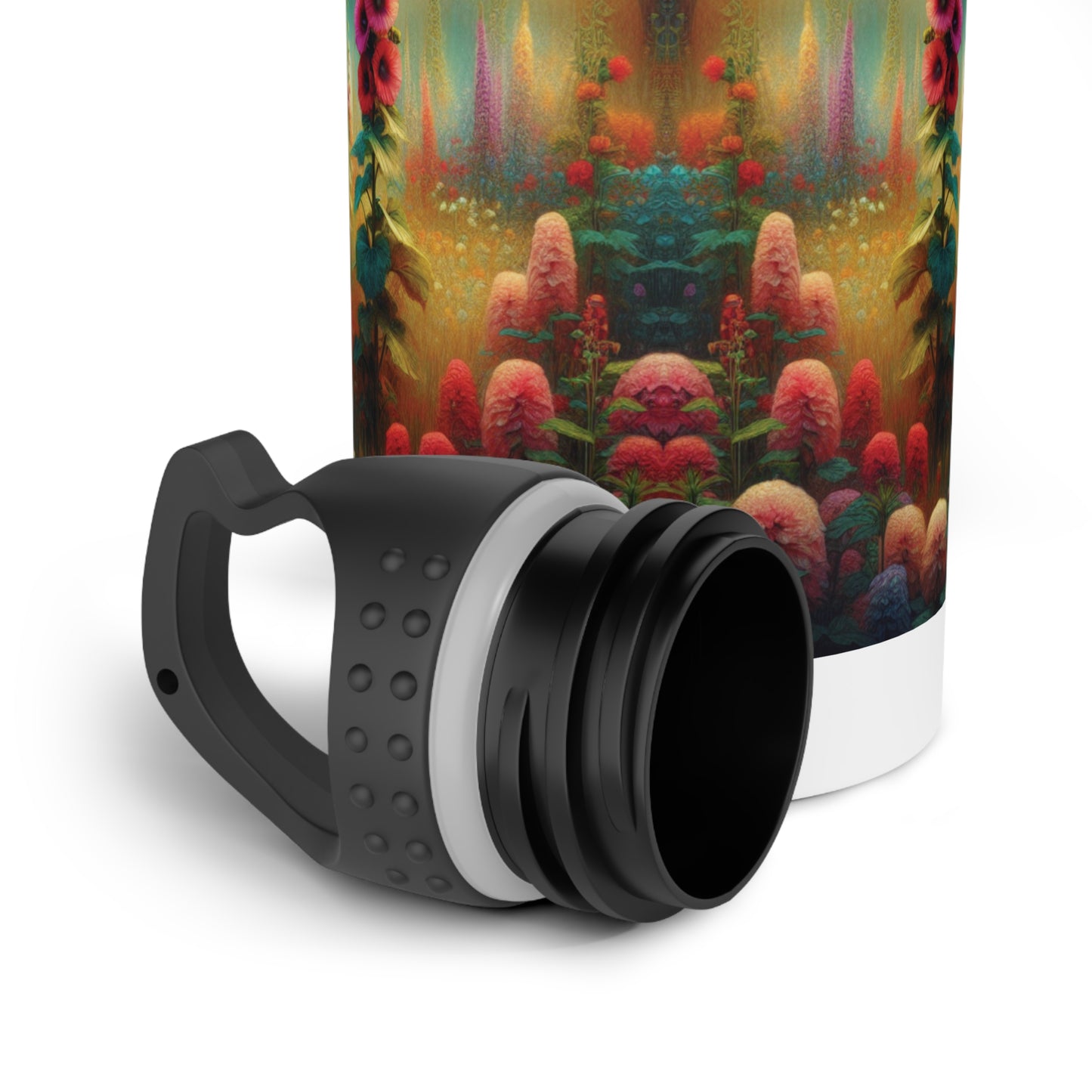 Stainless Steel Water Bottle - Hollyhocks design, Botanical Flower Lover Gift, Reusable Drinkware, Floral Water Bottle,