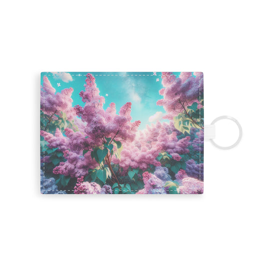 Leather Card Holder: Lilac Blooms Wallet, Gift for Her, Floral Card Case, Purple Organizer, Botanical Business Card Holder