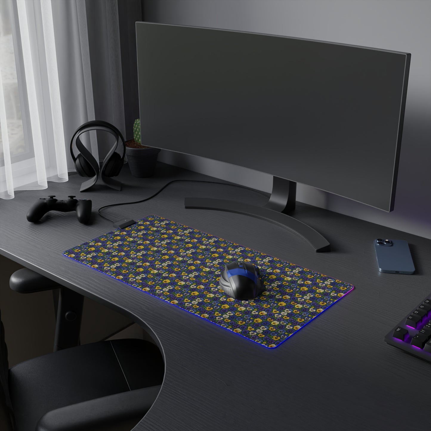LED Gaming Mouse Pad - Vibrant Pansy Design