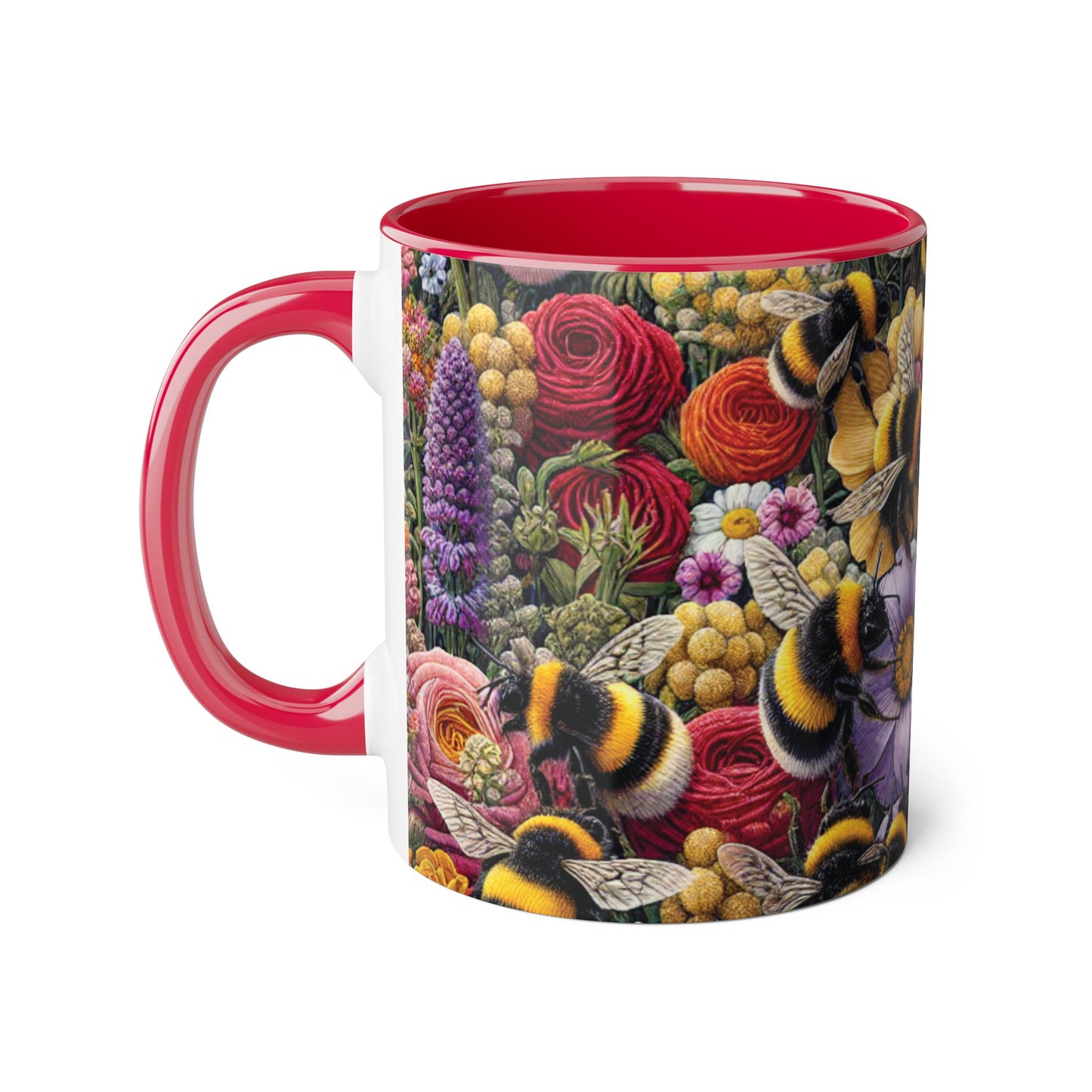 Bee-Inspired Floral Accent Mug | Nature Lover Gift, Botanical Coffee Mug, Bee Art Mug, Animal Lover Cup, Garden Mug