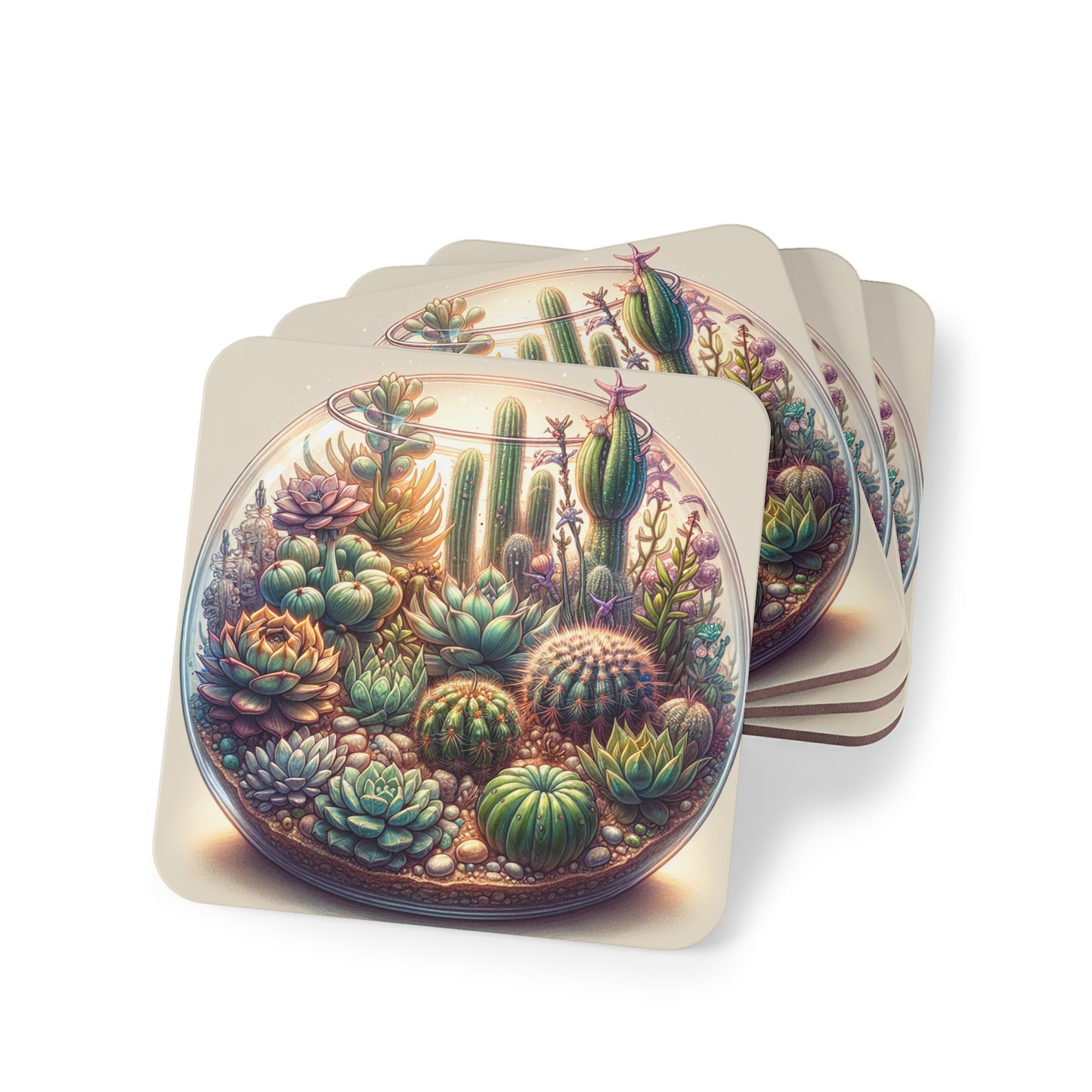 Succulent Terrarium Coasters - Coasters Set, Drink Coasters, Home Decor, Table Coasters