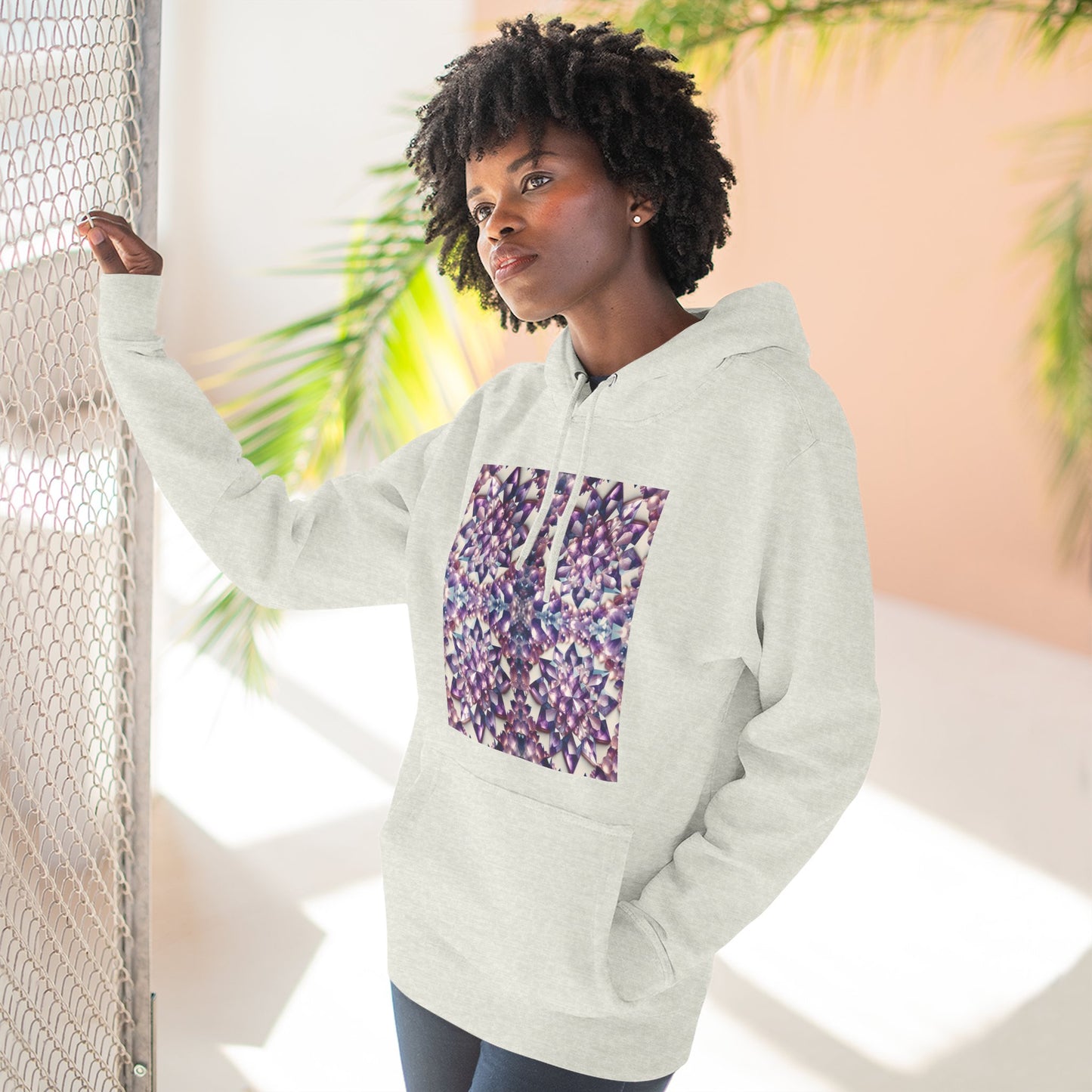 Fleece Hoodie - Amethyst Crystal Floral Design