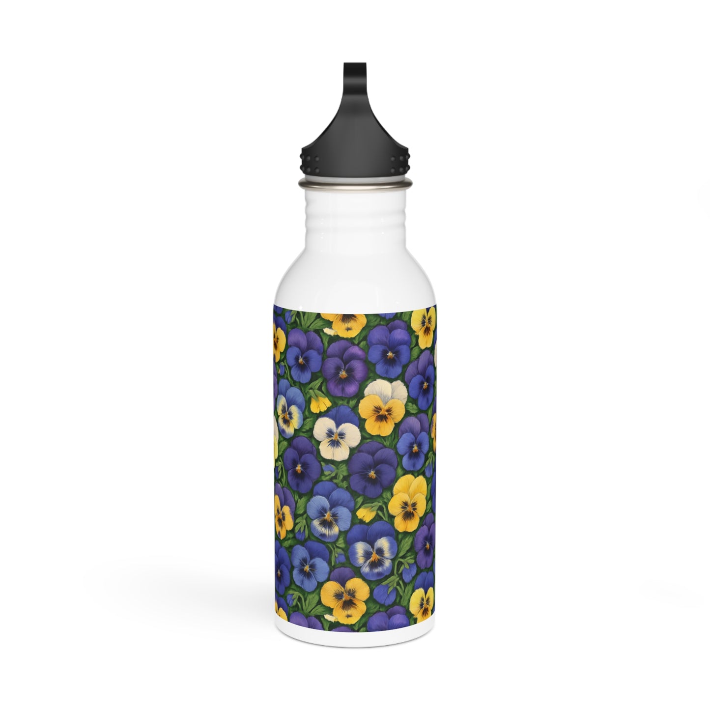 Pansy Stainless Steel Water Bottle, Floral Reusable Drinkware, Flower Patterned Thermos, Nature Lover Gift