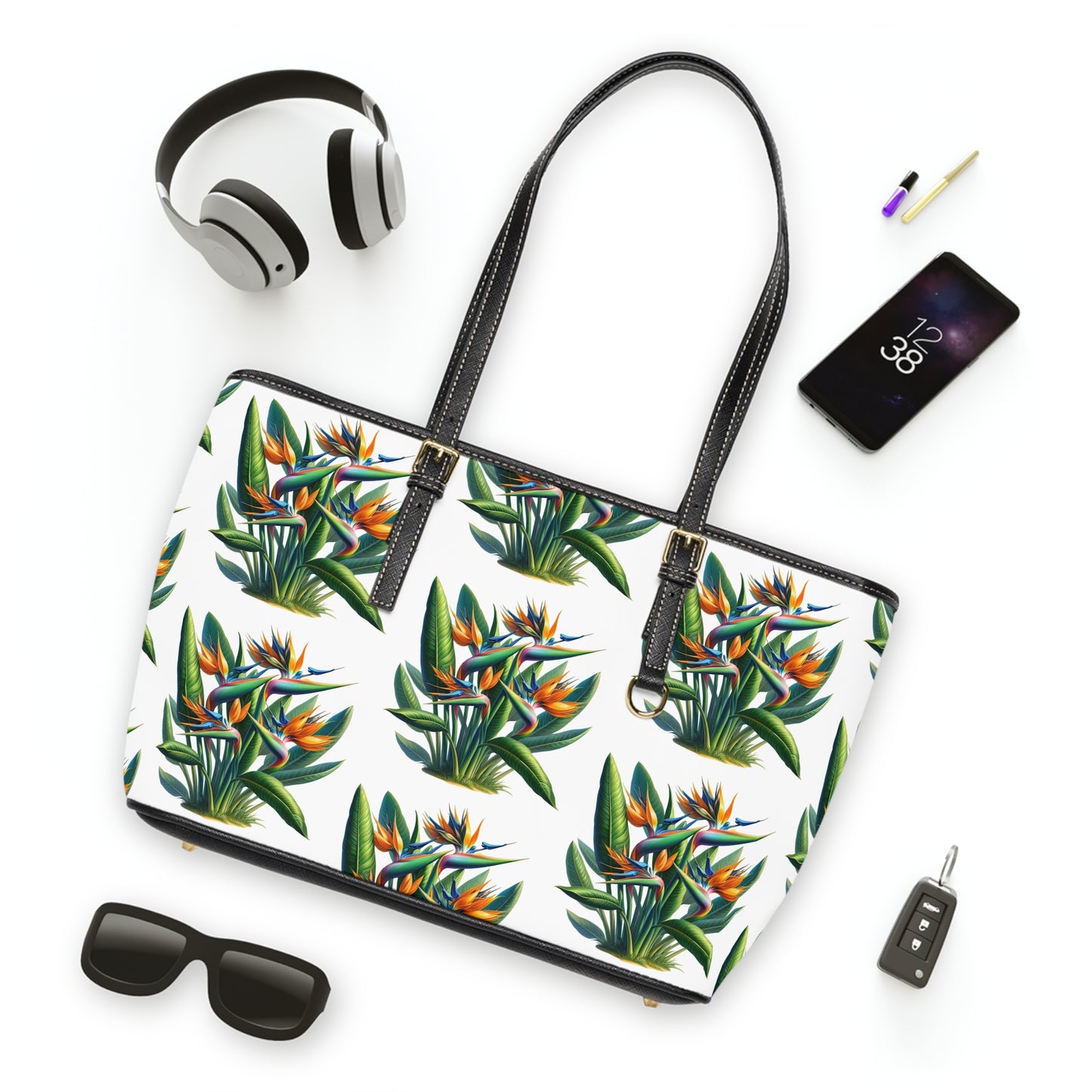 Shoulder Bag - Exotic Bird of Paradise Pattern, Tropical Purse, Vegan Leather Tote, Summer Handbag, Boho Chic Crossbody Bag