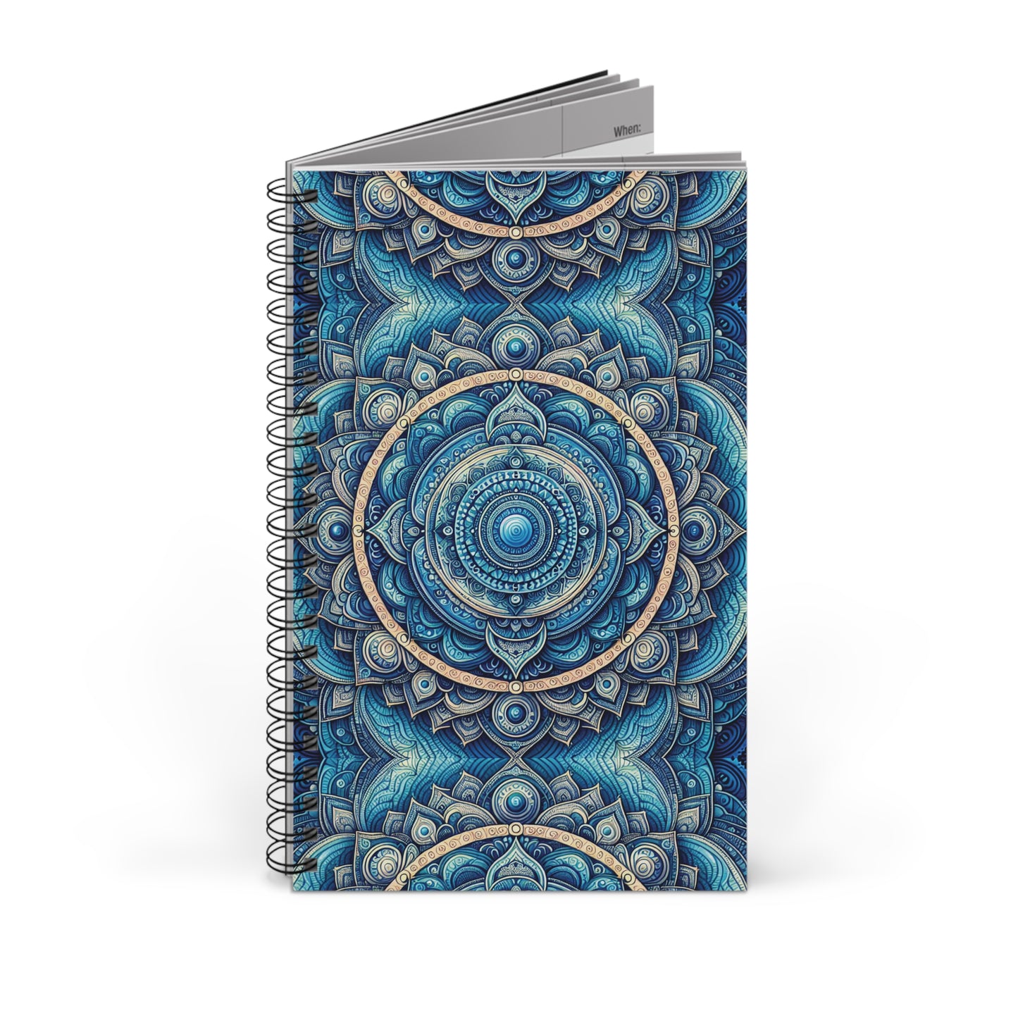 Throat Chakra Spiral Journal, Mandala Design, Blue Notebook for Writing, Meditation Diary, Art Sketchbook, Gift for Students