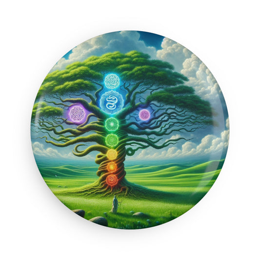 Button Magnet - Chakra Tree Design, Healing Energy Zen Wellness Fridge Magnets, Reiki Meditation, Spiritual Gift, Yoga Decor, Mindfulness