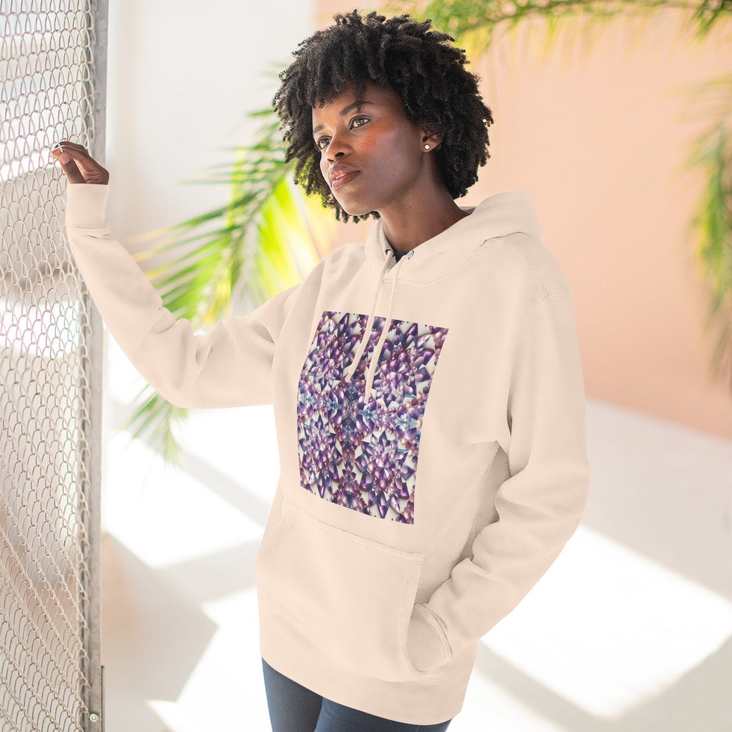 Fleece Hoodie - Amethyst Crystal Floral Design