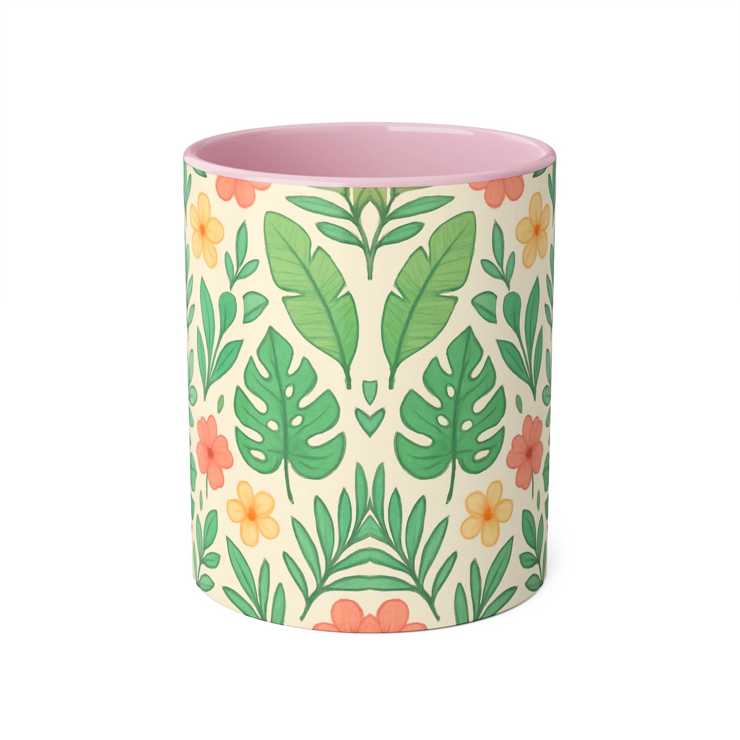 Tropical Pattern Accent Mug, Exotic Drinkware for Coffee Lovers, Floral Ceramic Cup, Summer Vibes Tea Mug, Island Decor Kitchen Accessories,