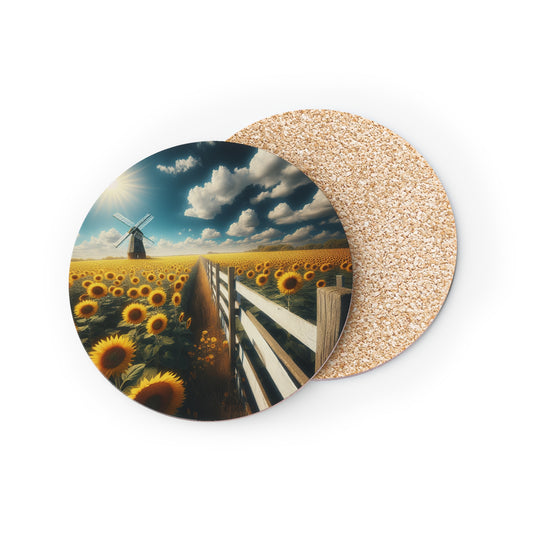 Sunflower Field Coasters, Floral Drink Mats, Farmhouse Decor, Rustic Kitchen Accessories, Set of 4 Coaster, Flower Home Gifts