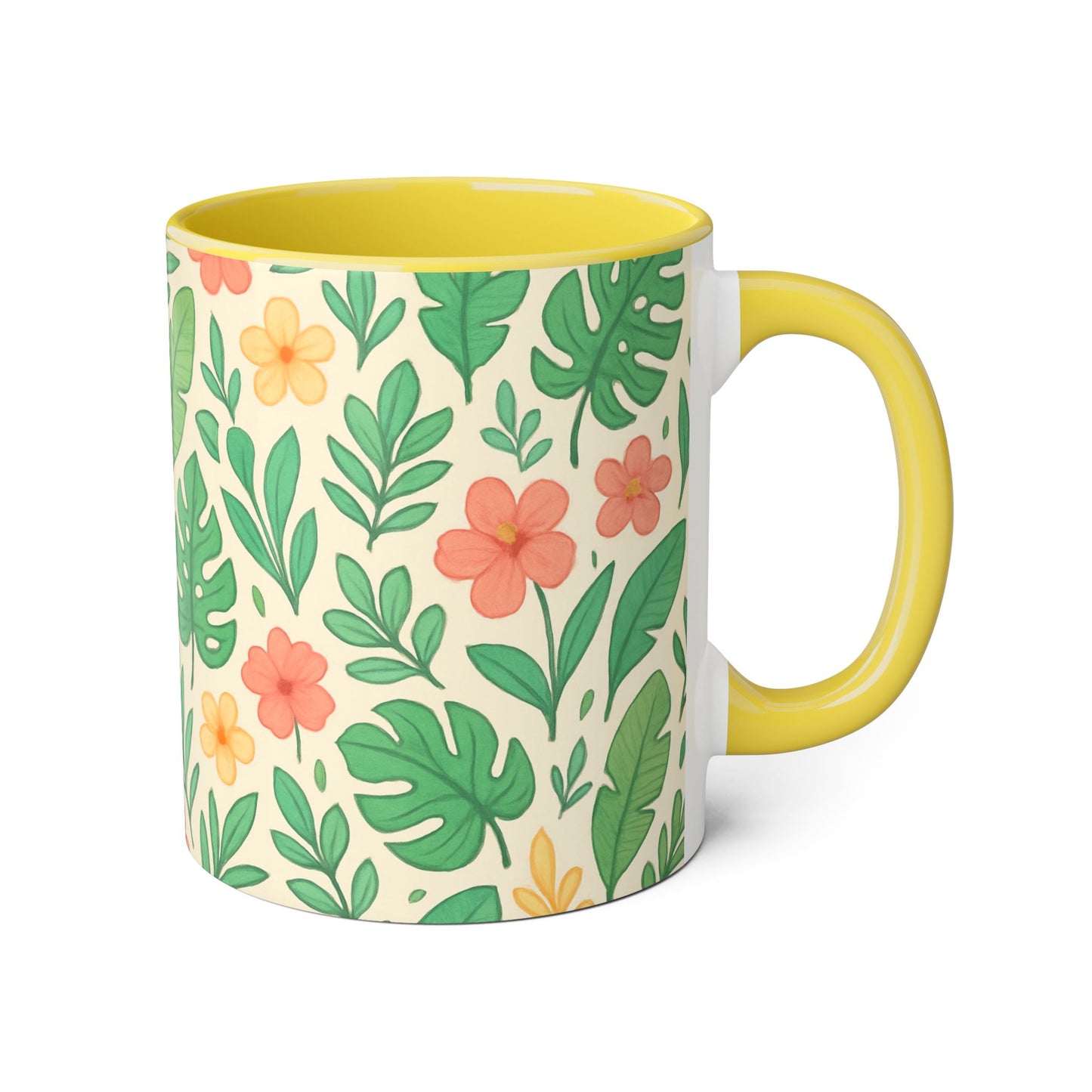 Tropical Pattern Accent Mug, Exotic Drinkware for Coffee Lovers, Floral Ceramic Cup, Summer Vibes Tea Mug, Island Decor Kitchen Accessories,