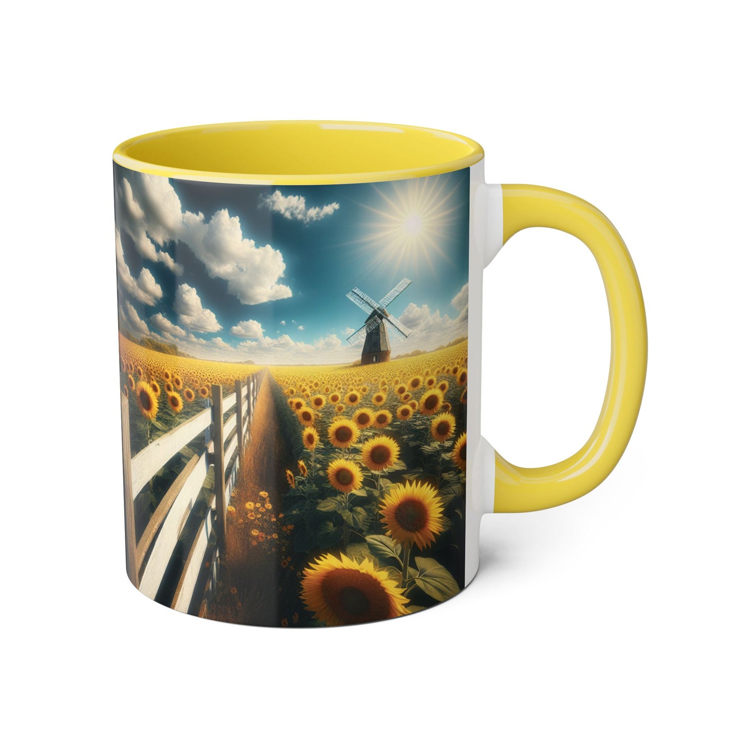 Sunflower Field Accent Mug - 11oz Windmill Design for Nature Lovers