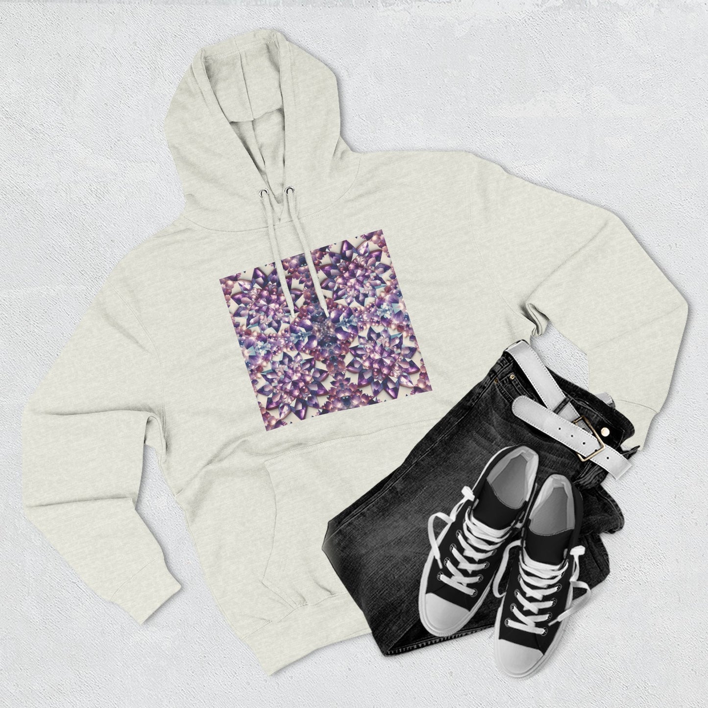 Fleece Hoodie - Amethyst Crystal Floral Design
